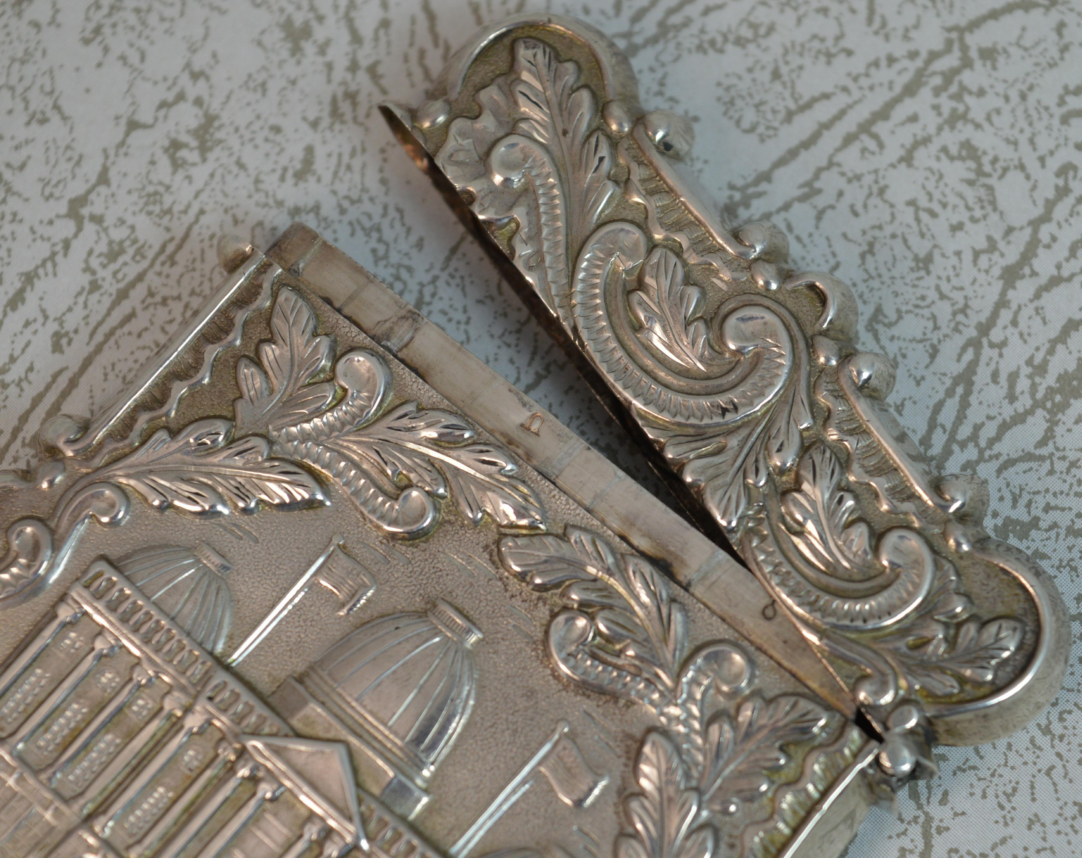 Antique Solid Silver Card Case with Castle Top Design 7