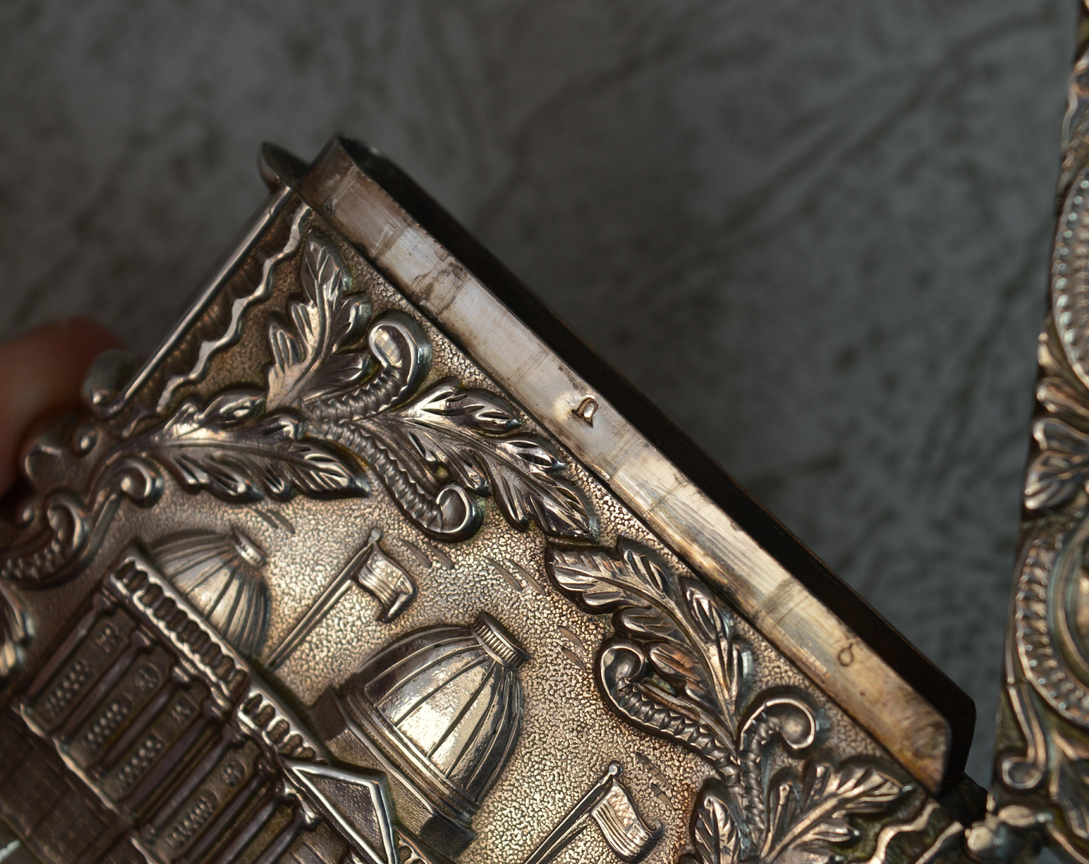 Antique Solid Silver Card Case with Castle Top Design 8