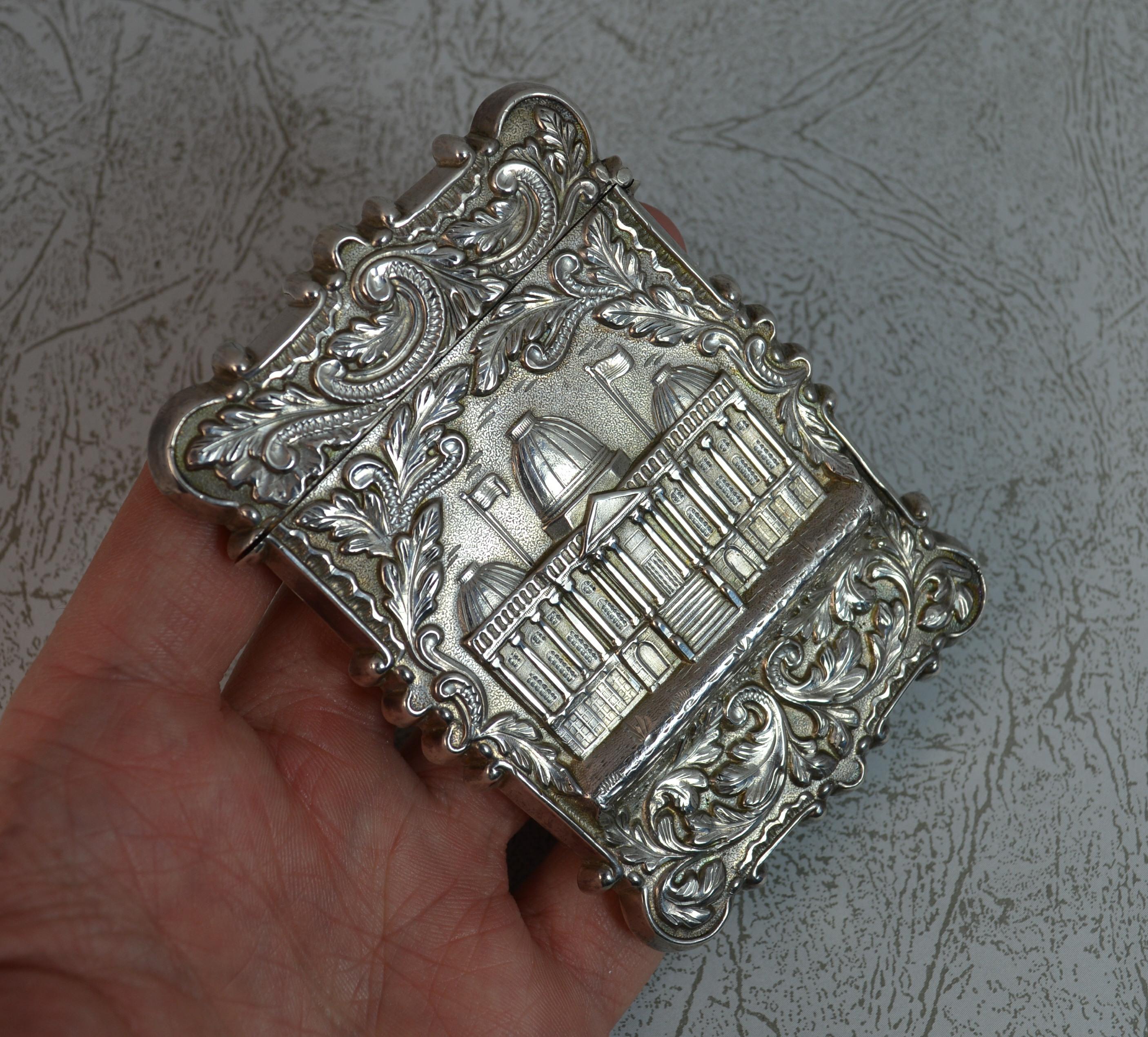 Victorian Antique Solid Silver Card Case with Castle Top Design