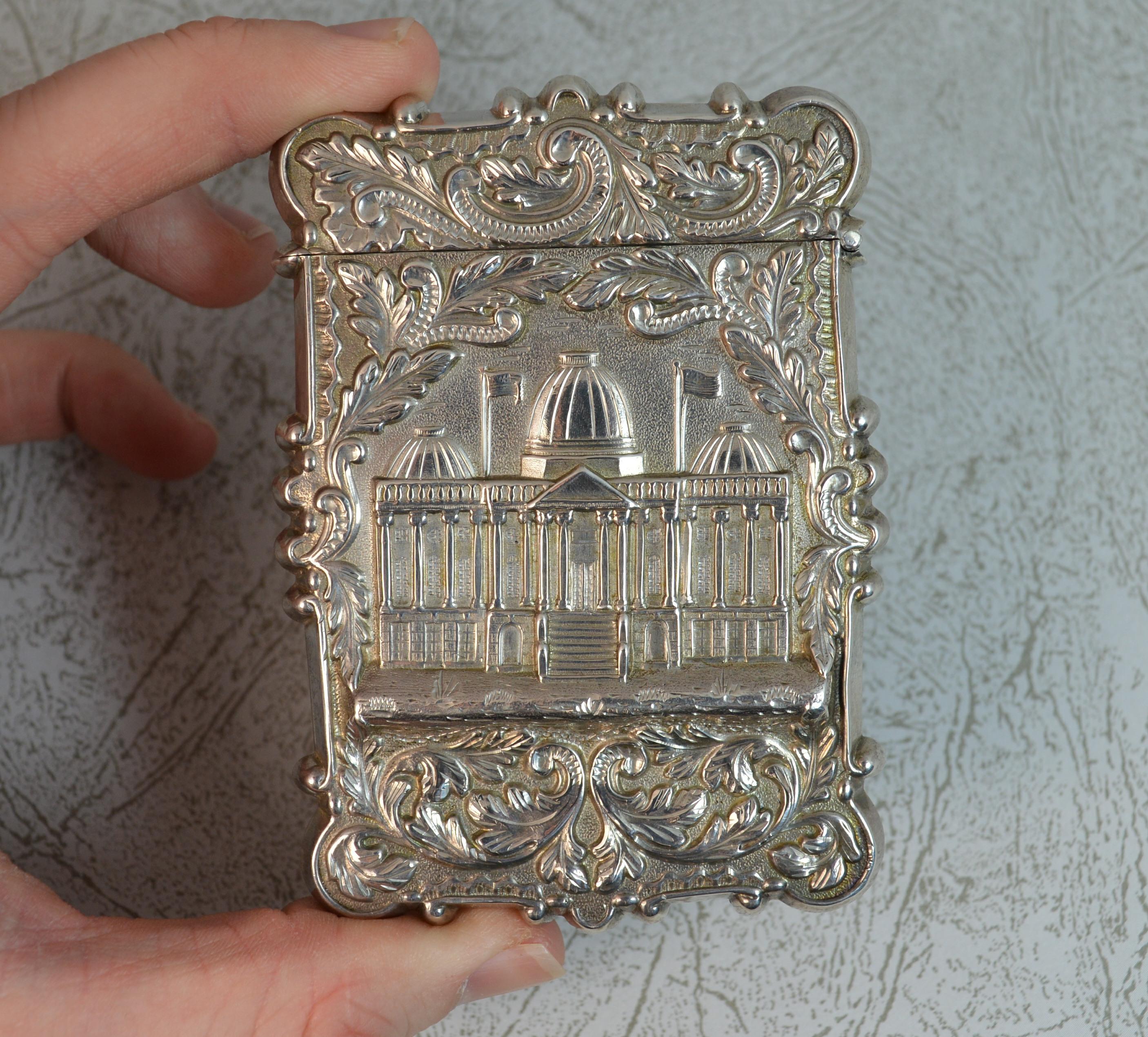 Antique Solid Silver Card Case with Castle Top Design In Excellent Condition In St Helens, GB