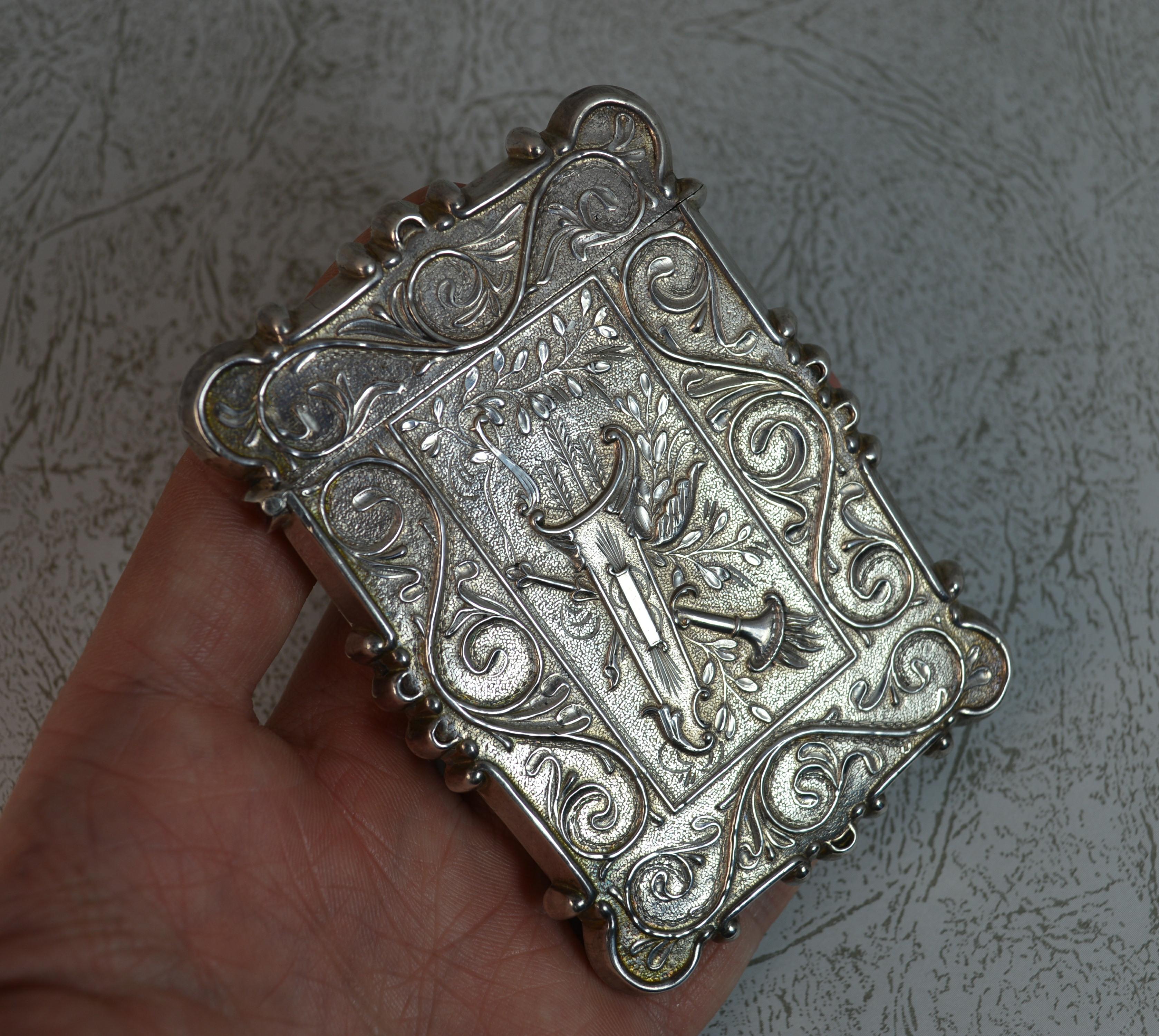 Antique Solid Silver Card Case with Castle Top Design 3