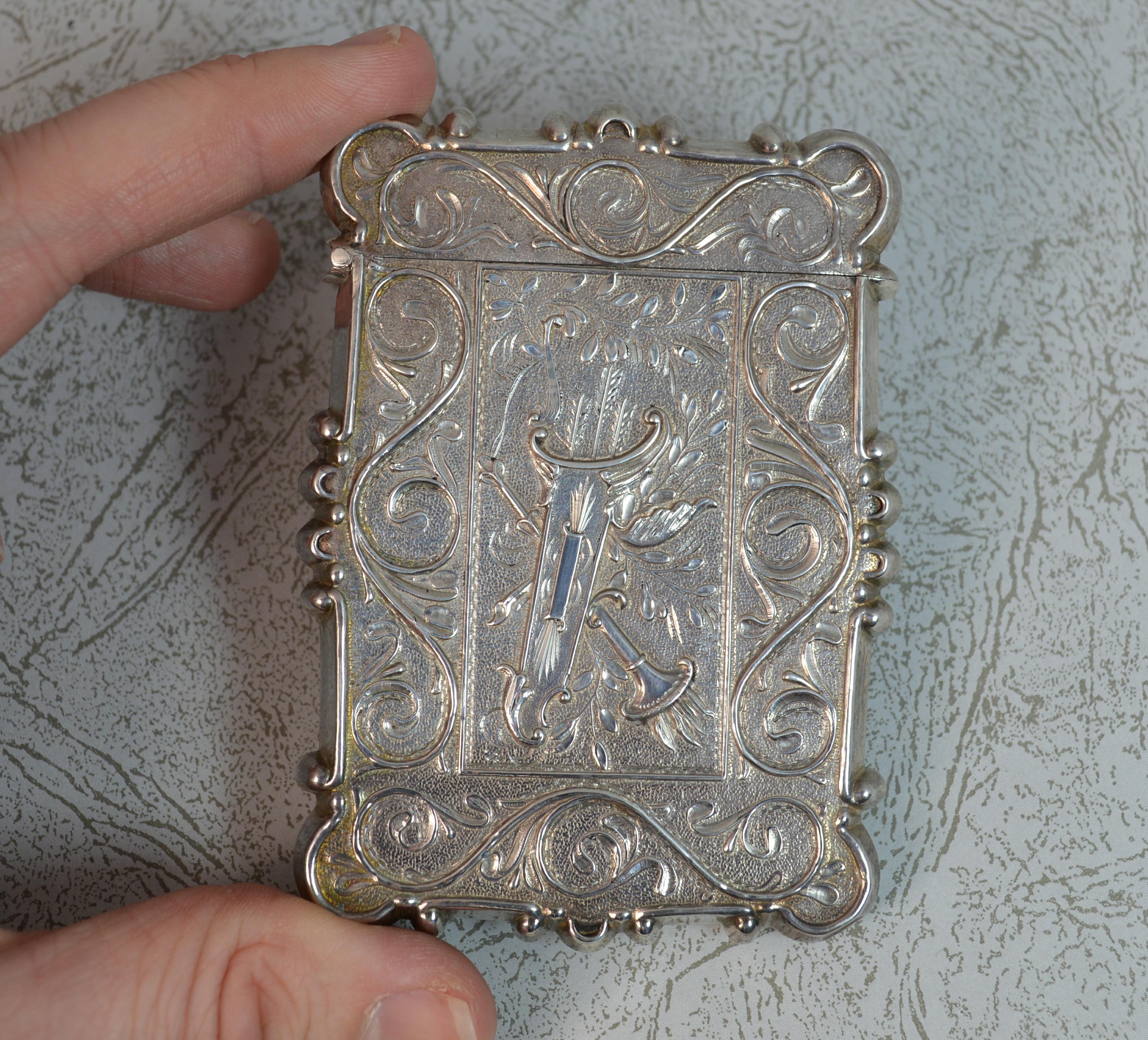 Antique Solid Silver Card Case with Castle Top Design 4