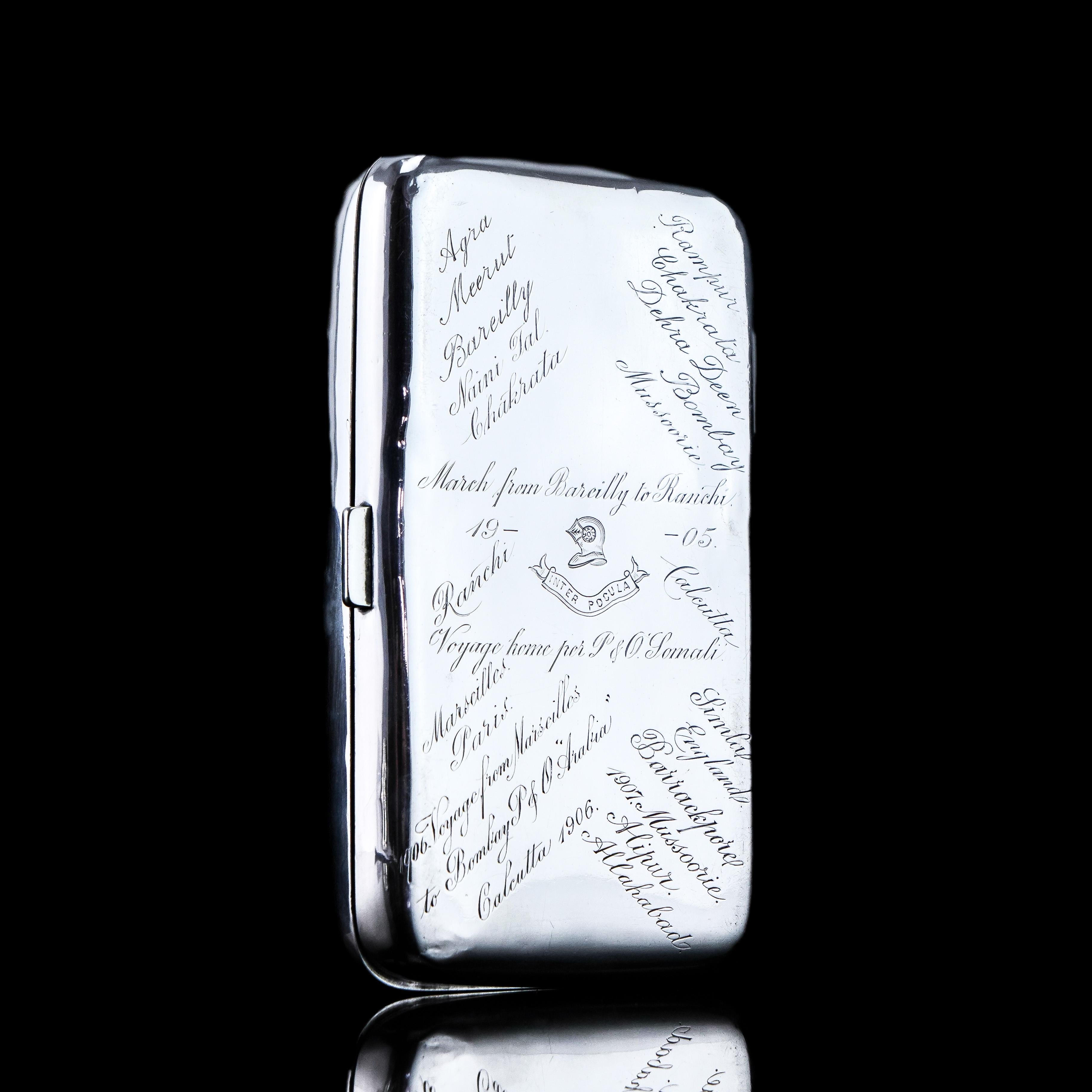 Antique Solid Silver Cigar Case with Indian Army Interest Hand Engraved c.1890 For Sale 7