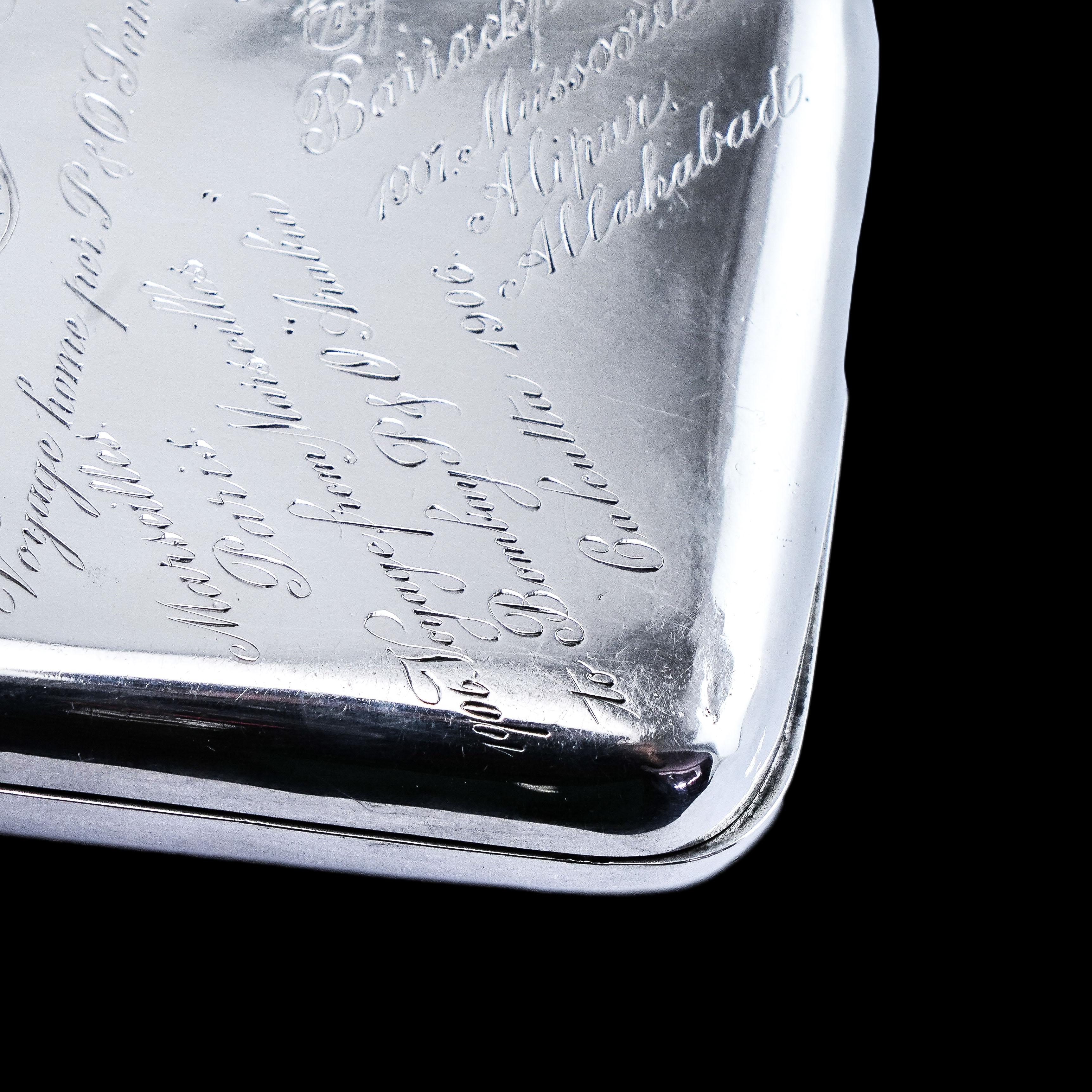 Antique Solid Silver Cigar Case with Indian Army Interest Hand Engraved c.1890 For Sale 11