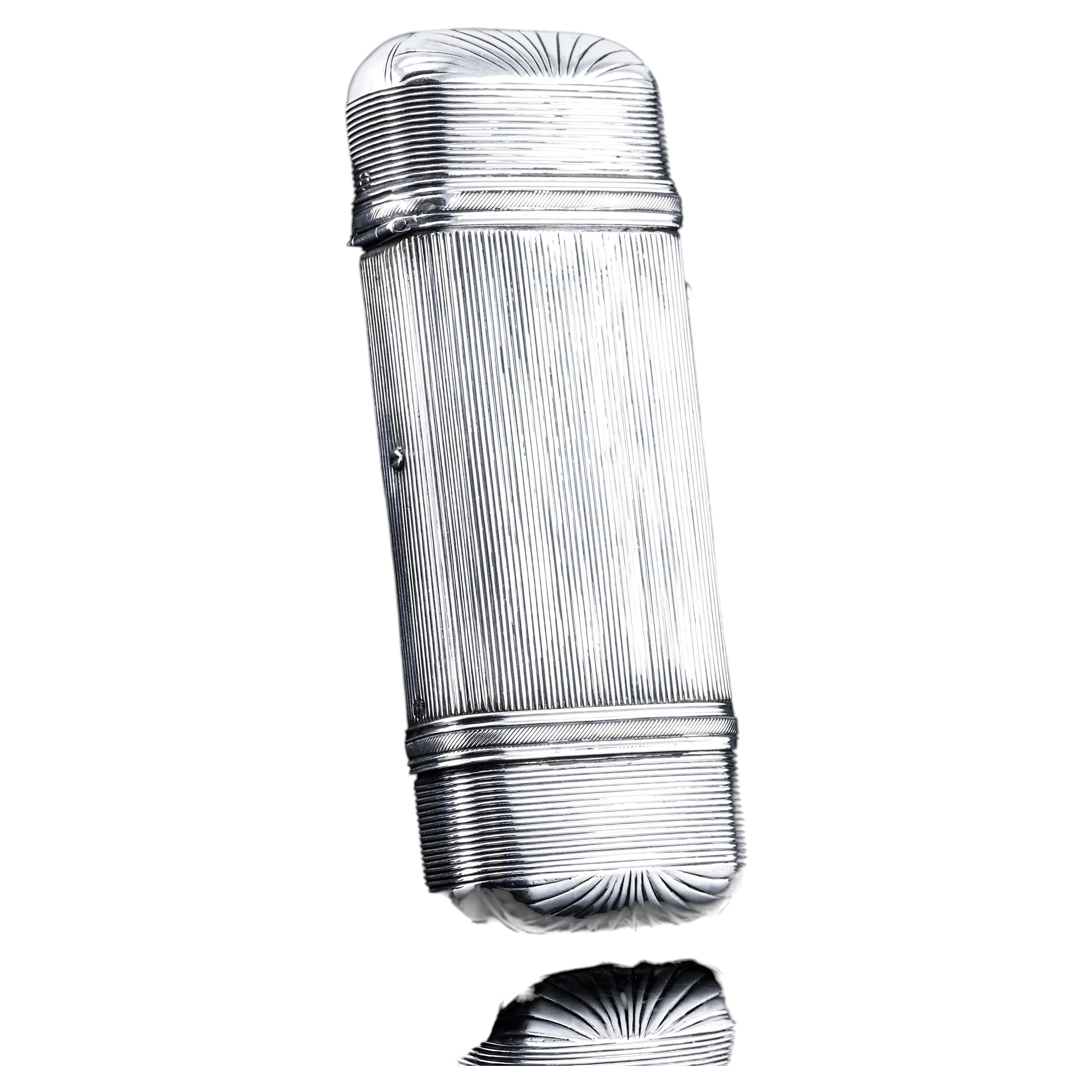 Antique Solid Silver Cigar/Cheroot Case with Reeded Design - Dutch 19th c. For Sale