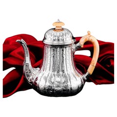 Antique Solid Silver Coffee Pot with Abercorn Pattern - Robert Garrard 1866