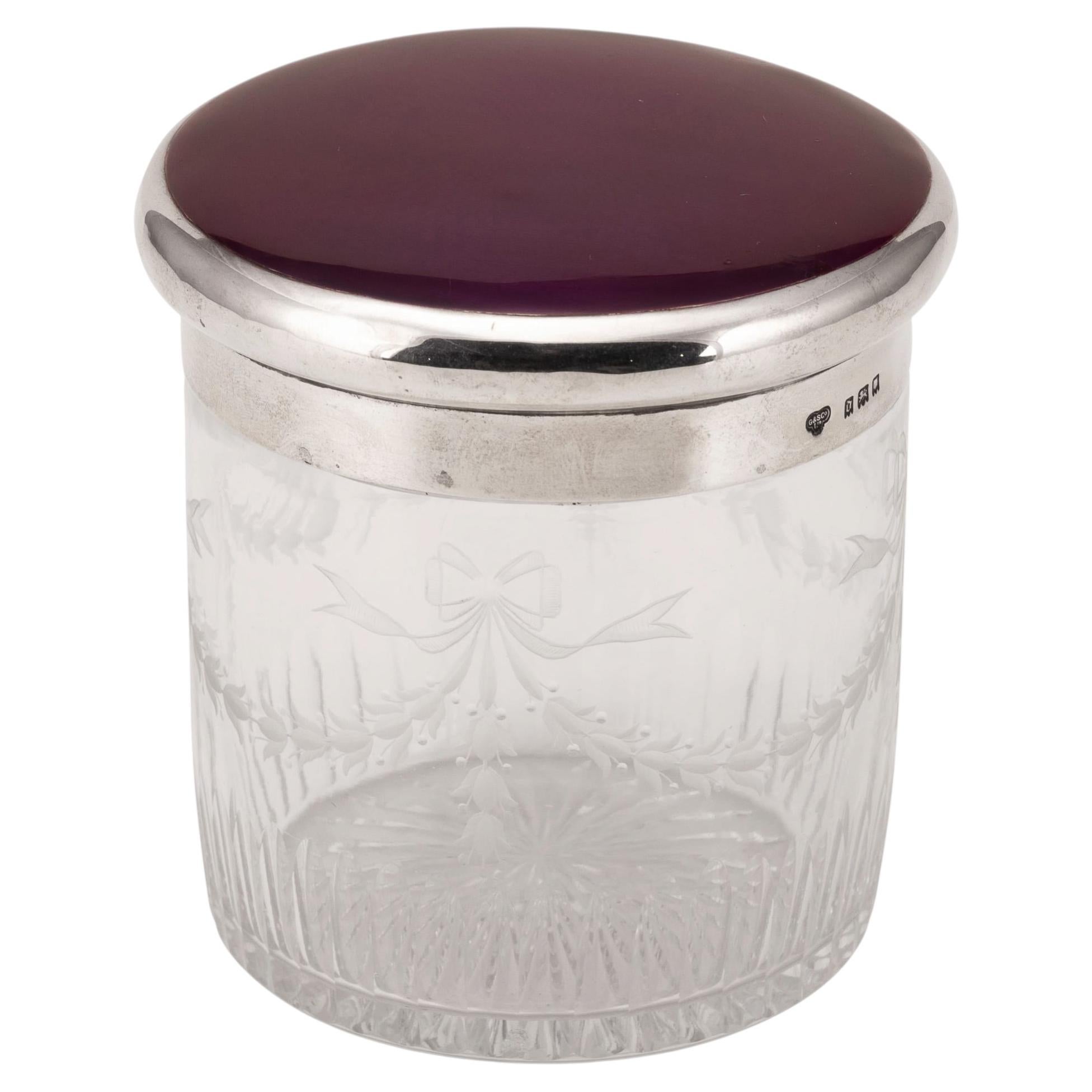 Antique Solid Silver & Cut Crystal Jar by Goldsmiths, London, 1919