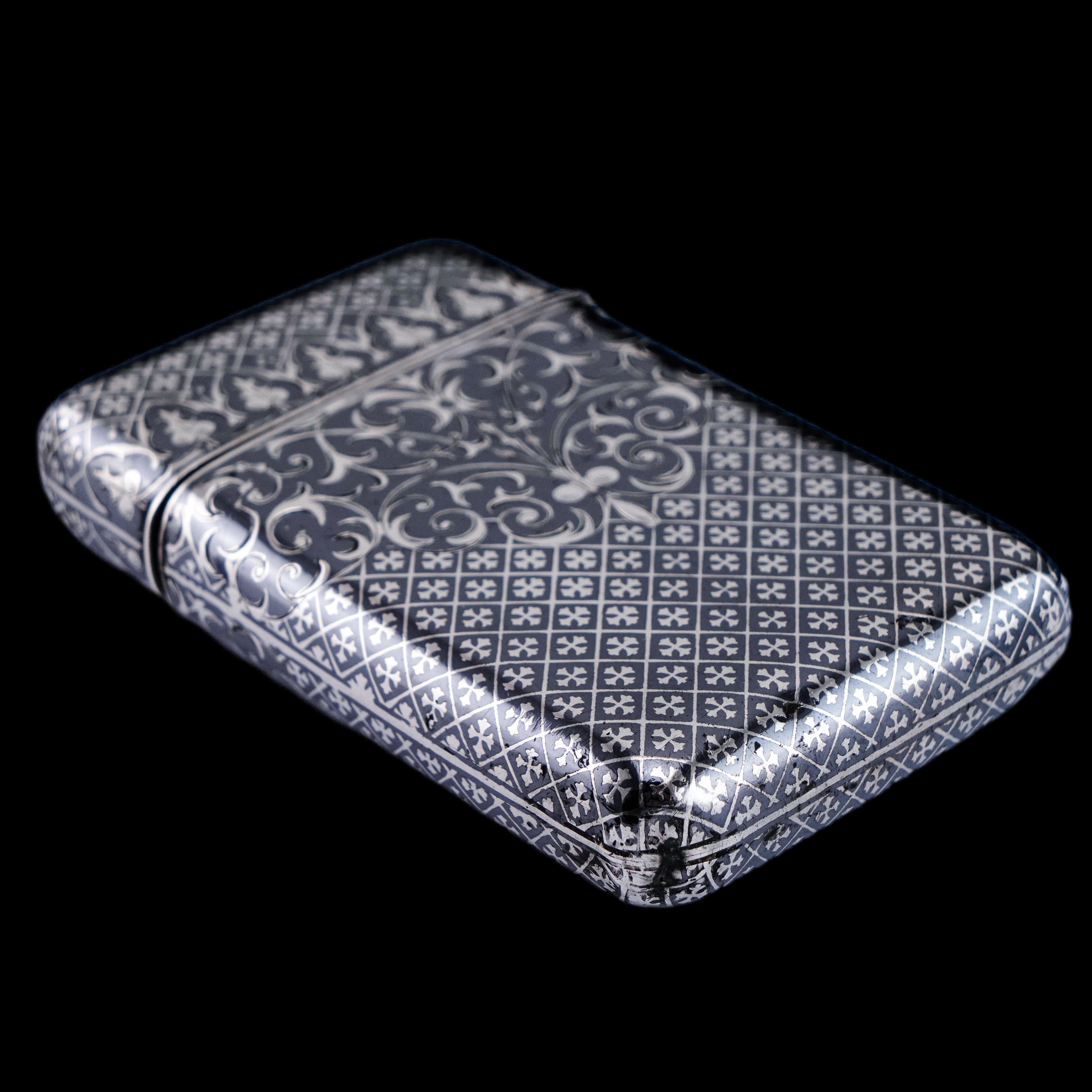 Antikes massives französisches Niello-Zigarettenetui aus Silber - 19. im Angebot 11