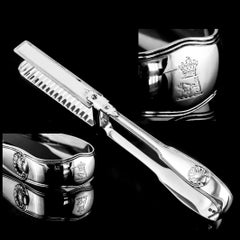 Antique Solid Silver Georgian Asparagus Tongs, Leveson-Gower/Sutherland Crest