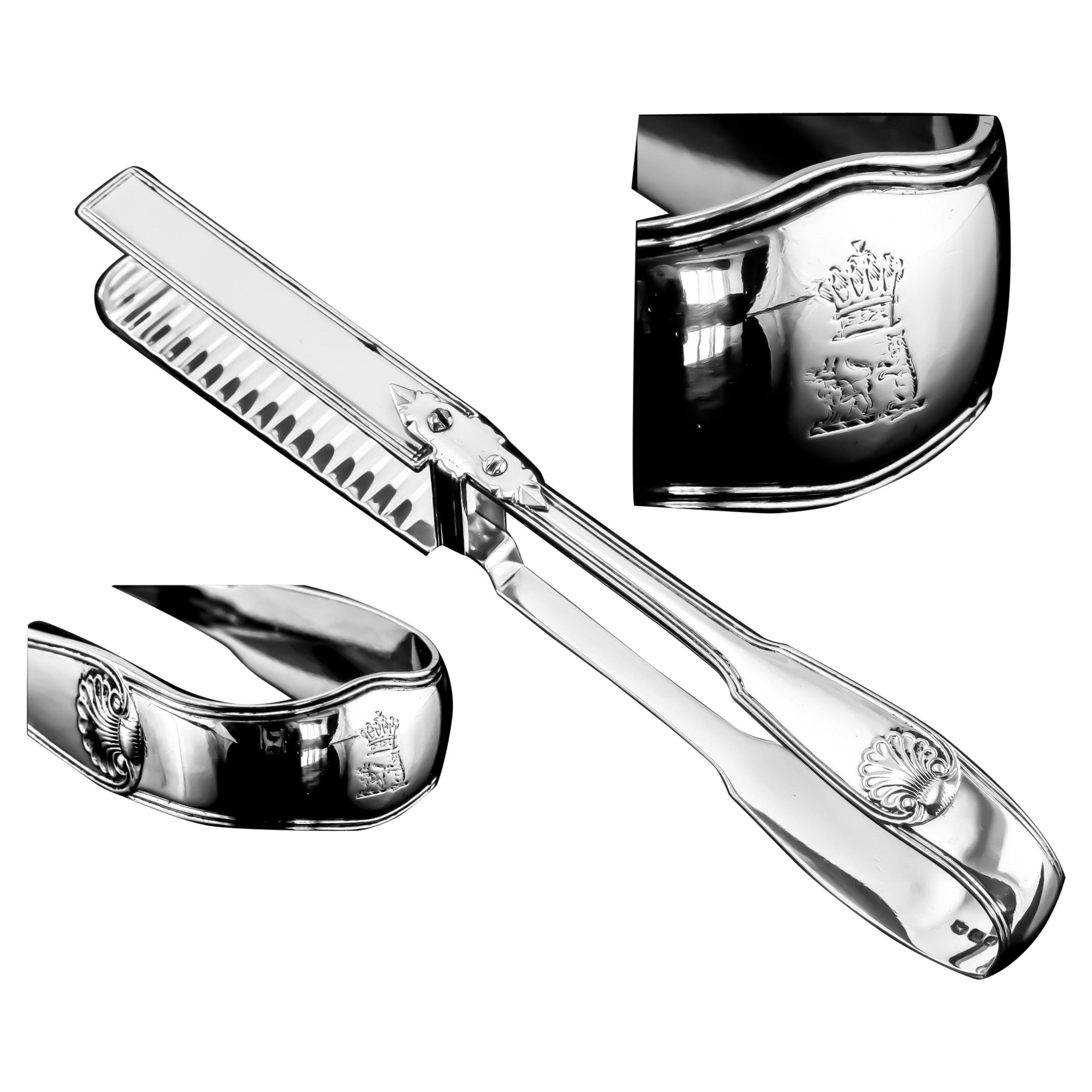Antique Solid Silver Georgian Asparagus Tongs, Leveson-Gower/Sutherland Crest