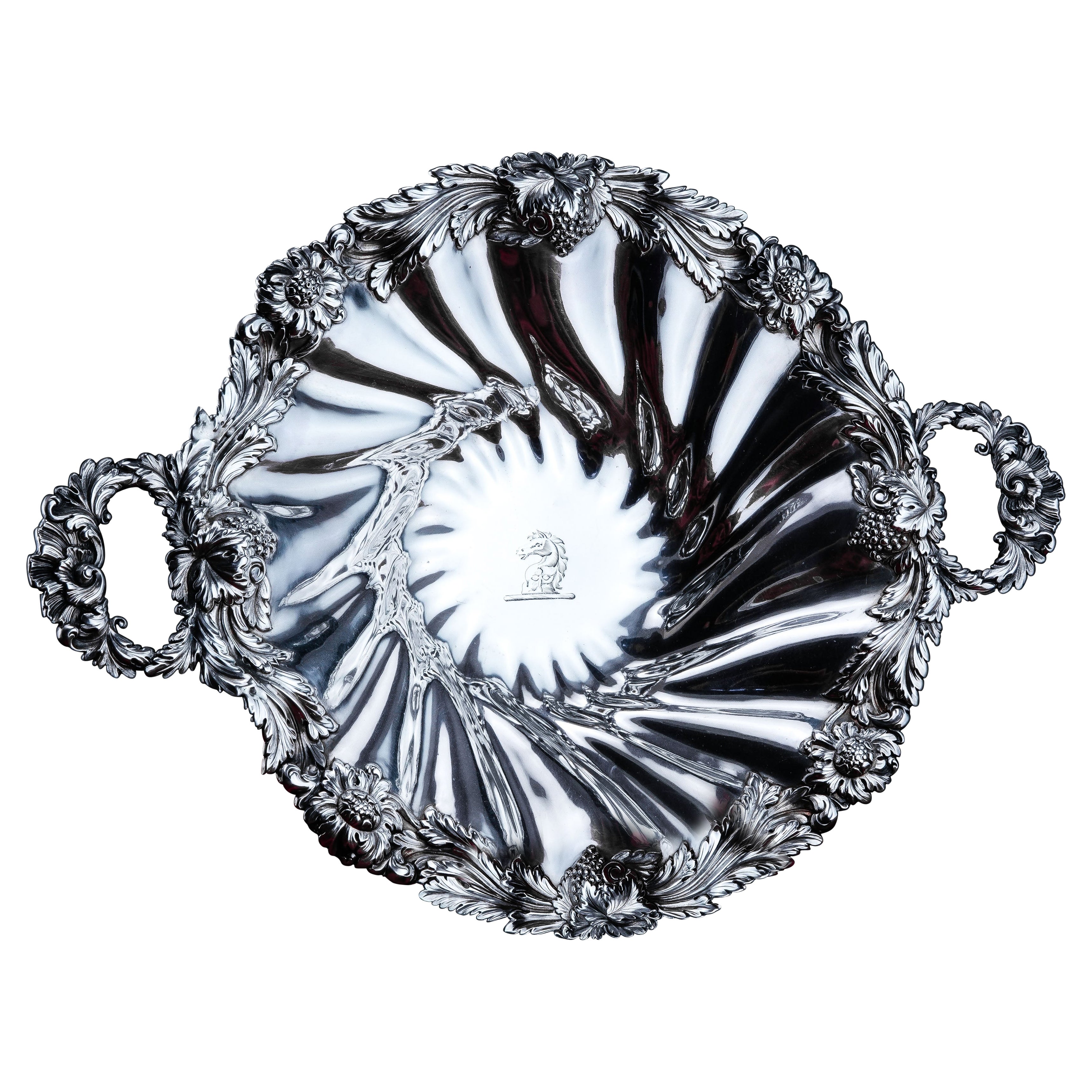 Antique Solid Silver Georgian Bowl, Twin Handle Wrythen & Chased 1834 For Sale