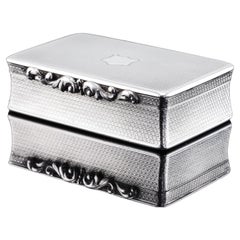 Antique Solid Silver Georgian Snuff Box with Ornate Acanthus Thumbpiece - 1837