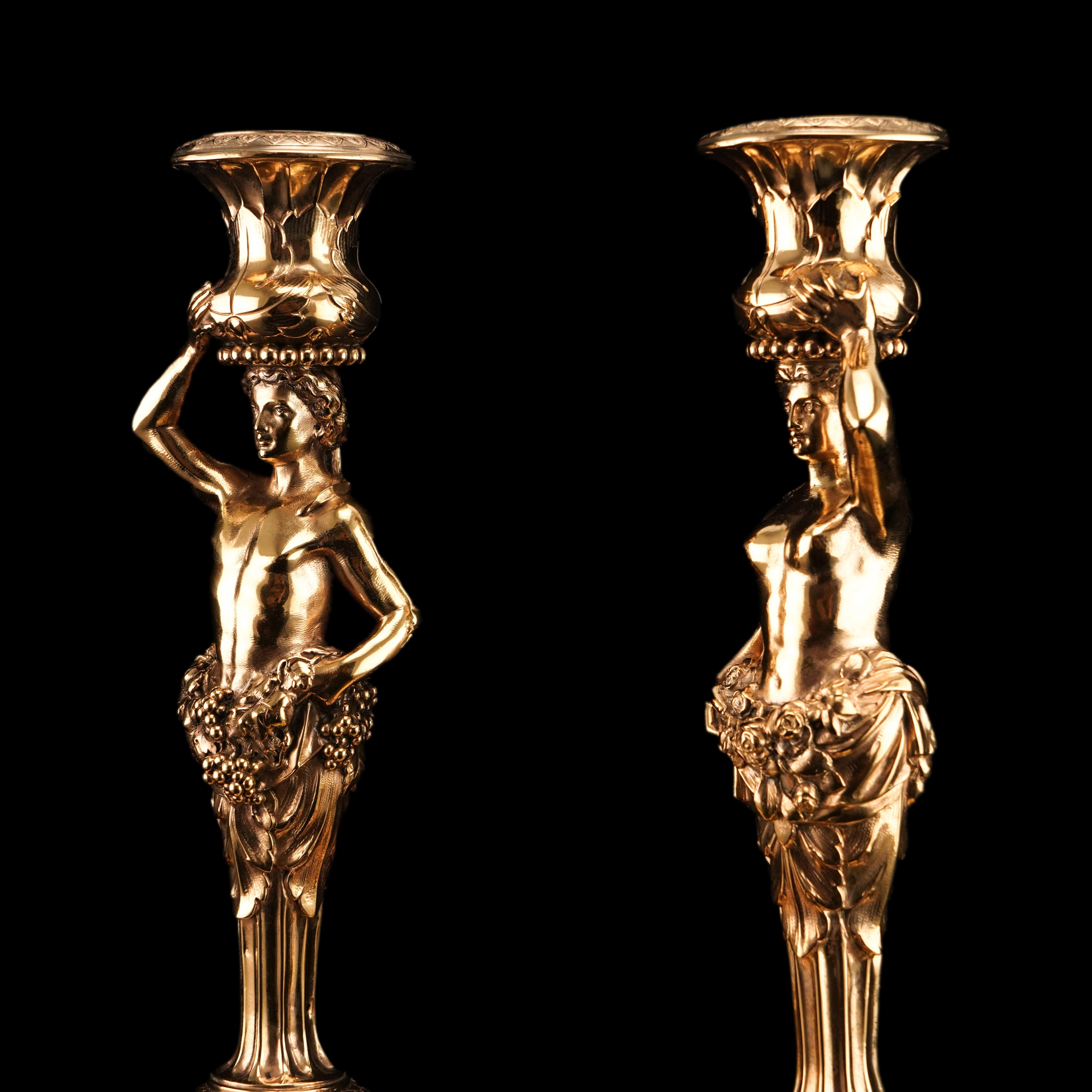 Candelieri antichi in argento massiccio dorato Design/One - J.C. Klinkosch c.1870 in vendita 13