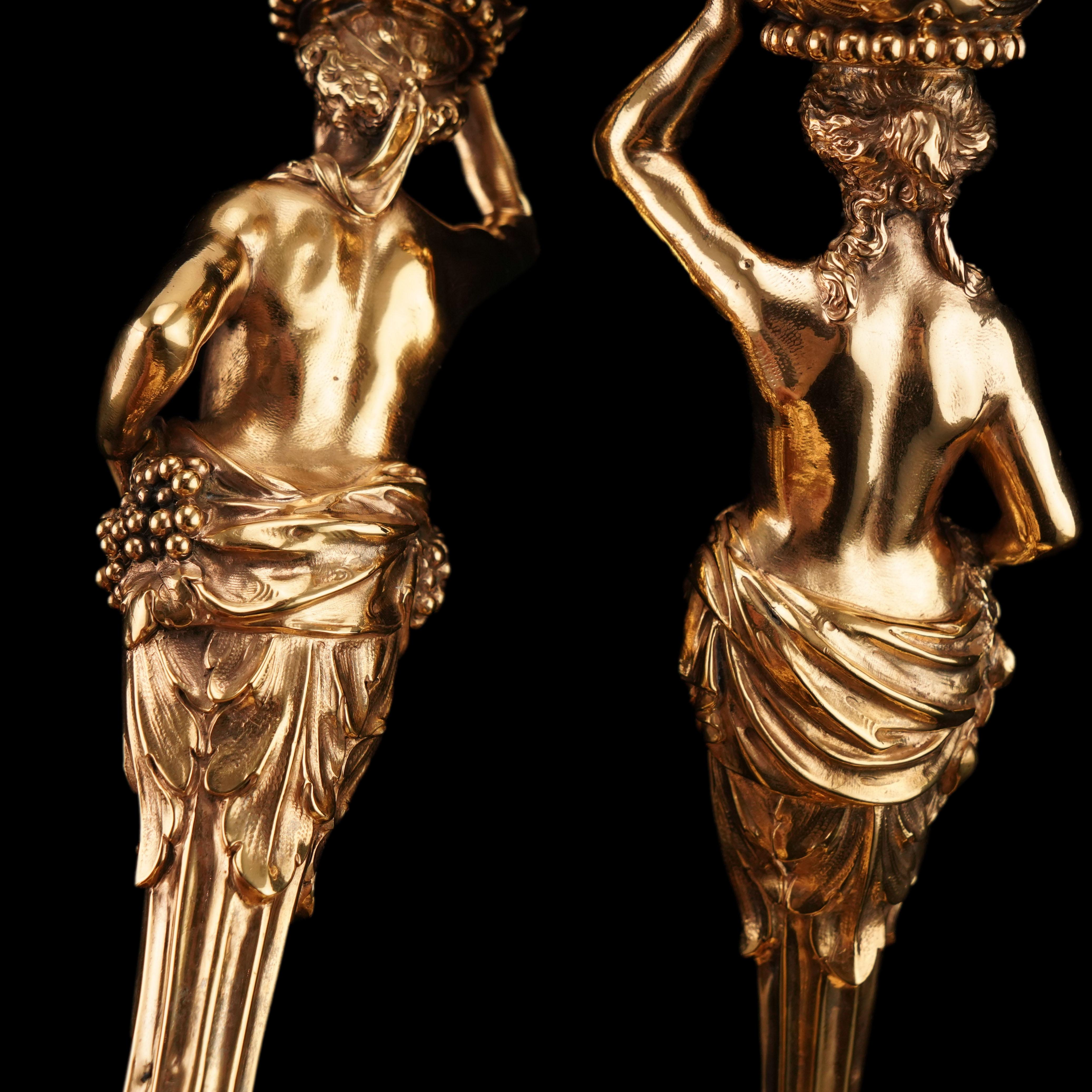 Candelieri antichi in argento massiccio dorato Design/One - J.C. Klinkosch c.1870 in vendita 14