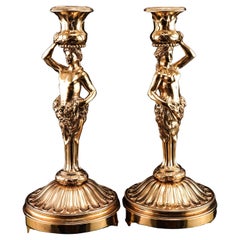 Antike Kerzenständer aus massivem, vergoldetem Silber, figürliches Design – J.C. Klinkosch um 1870