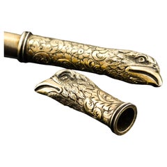 Antique Solid Silver Gilt Eagle's Head Etui Needle Case - 19th c.