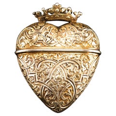 Antigua caja/vinagreta en forma de corazón de plata maciza dorada - Siglo XVIII