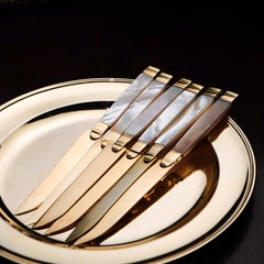 Antique Solid Silver Gilt Mother of Pearl Knives Set of 6 - 19th C. Dutch