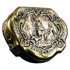 Antique Solid Silver Gilt Table Snuff Box, Rococo Motif and Meleager 18th c.