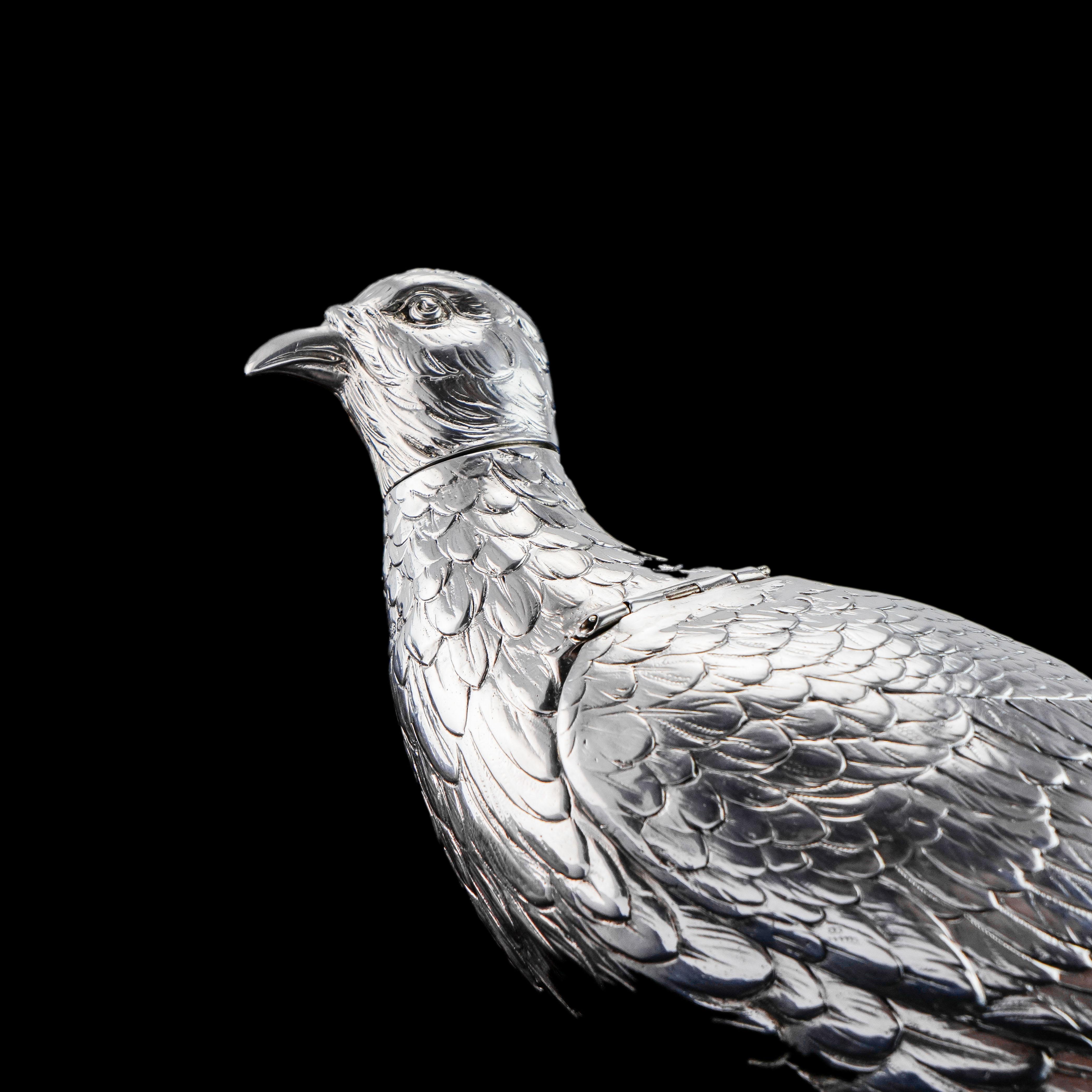 Ancienne boîte à oiseaux en argent massif pour perdrix/souris - Edwardian 1910 en vente 9