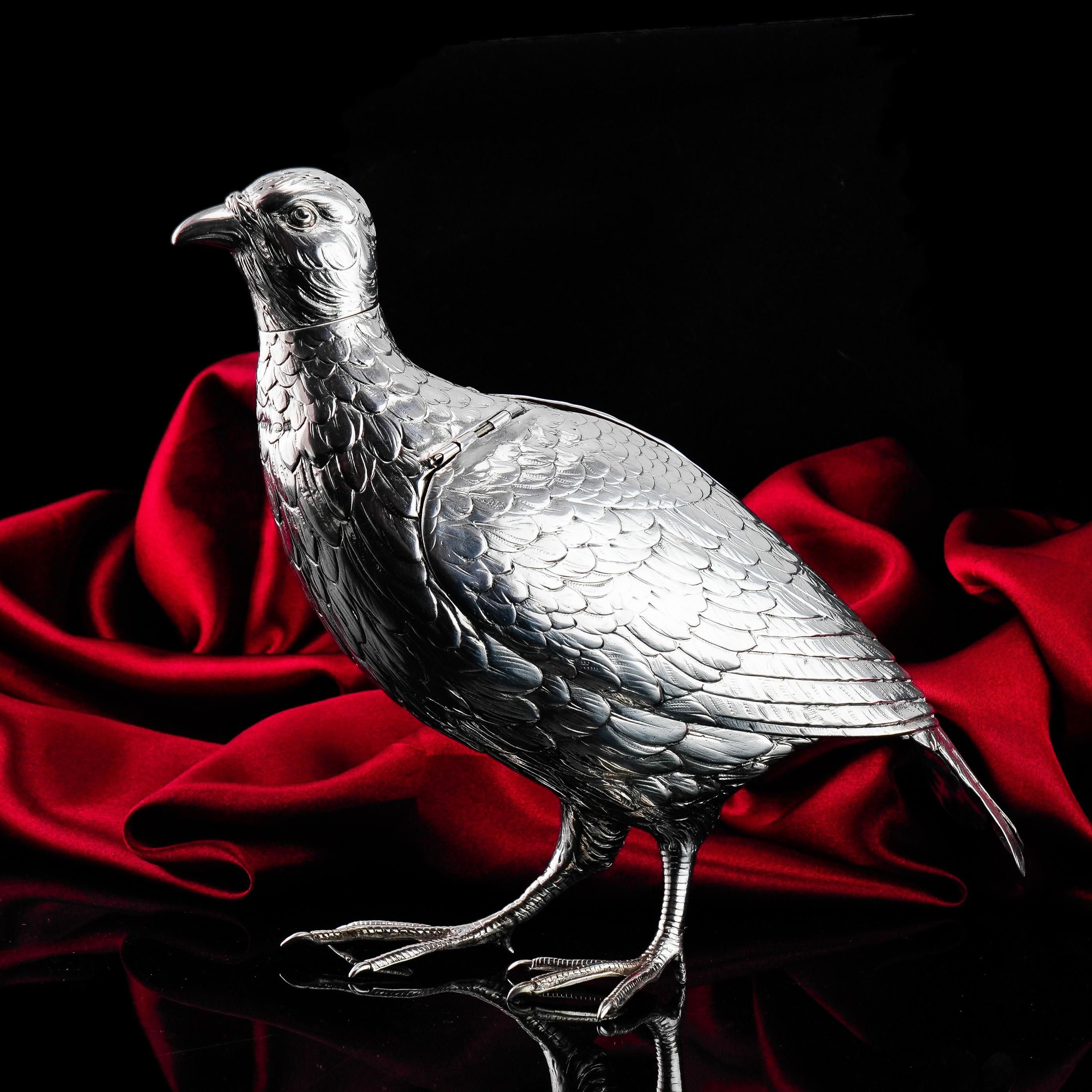 Ancienne boîte à oiseaux en argent massif pour perdrix/souris - Edwardian 1910 en vente 11