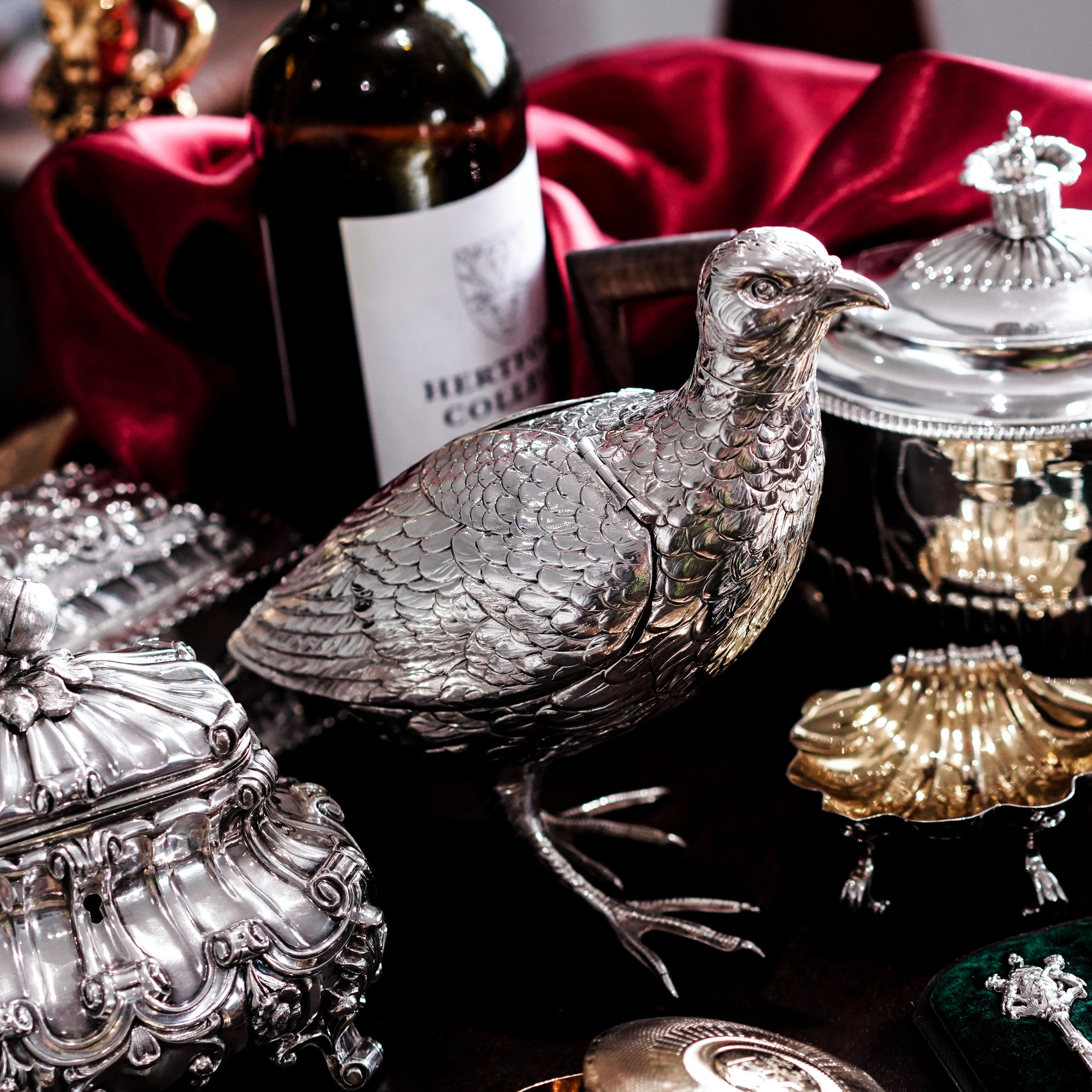 Ancienne boîte à oiseaux en argent massif pour perdrix/souris - Edwardian 1910 en vente 12