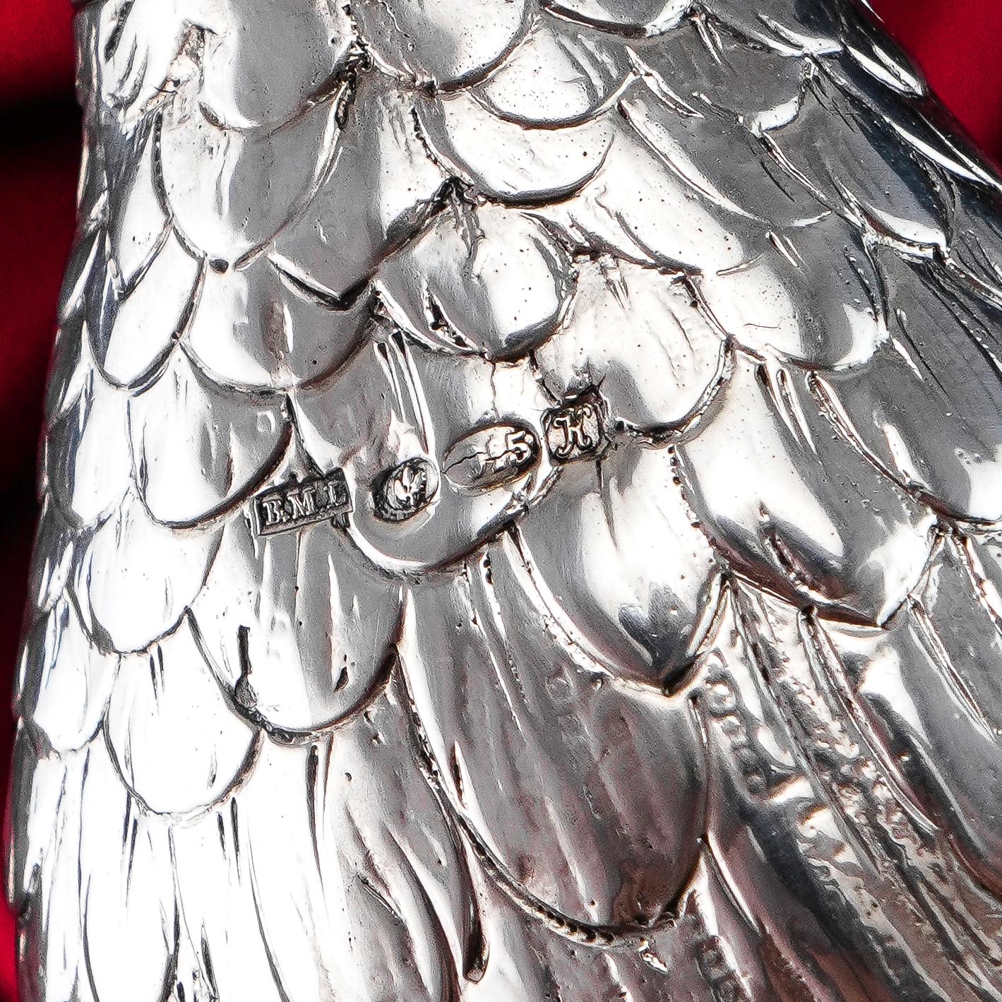 Argent sterling Ancienne boîte à oiseaux en argent massif pour perdrix/souris - Edwardian 1910 en vente