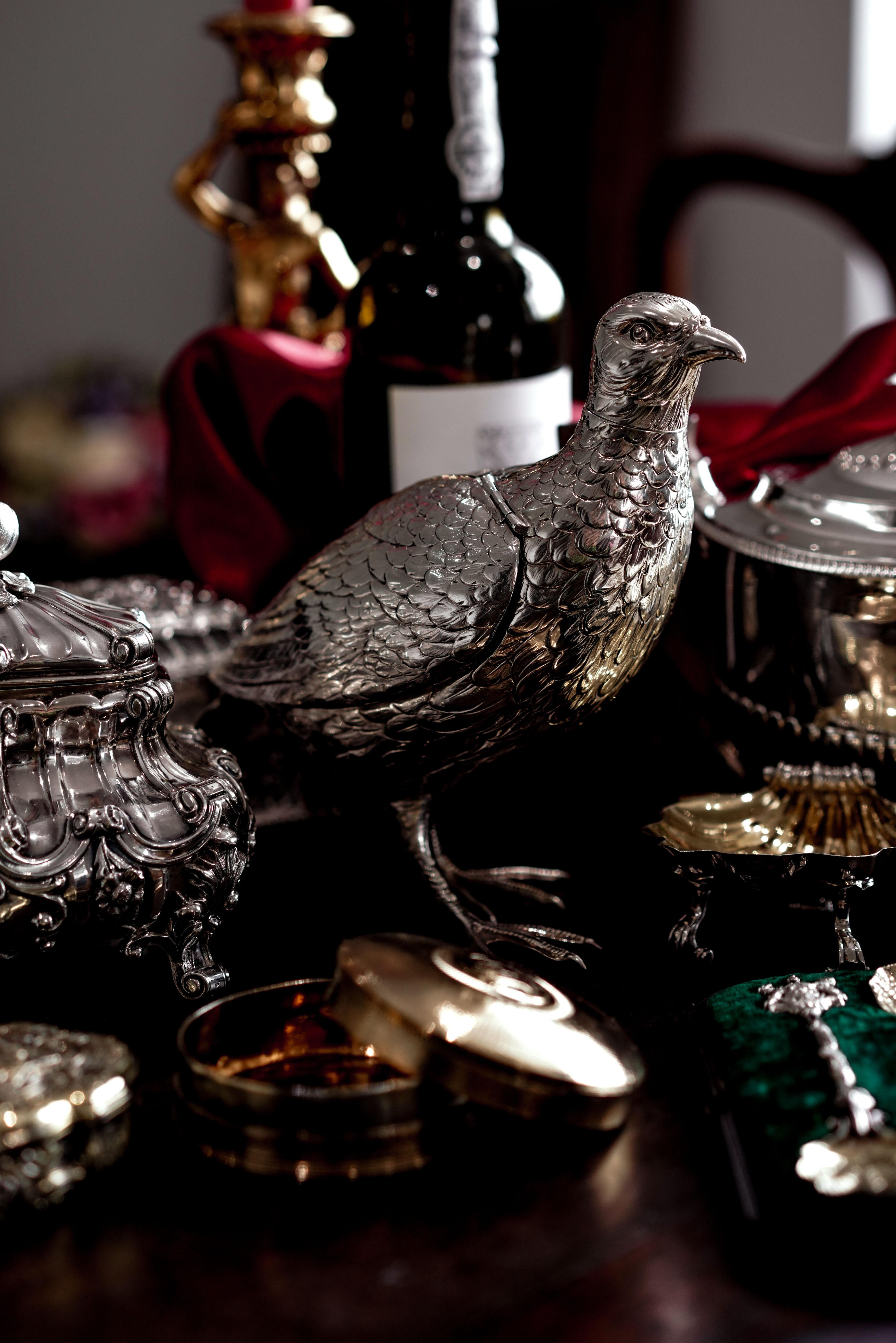 Ancienne boîte à oiseaux en argent massif pour perdrix/souris - Edwardian 1910 en vente 2