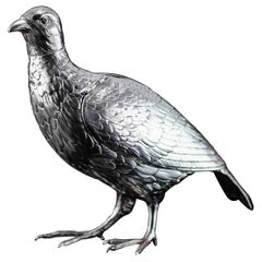 Antique Solid Silver Large Partridge/Grouse Bird Model Box - Edwardian 1910