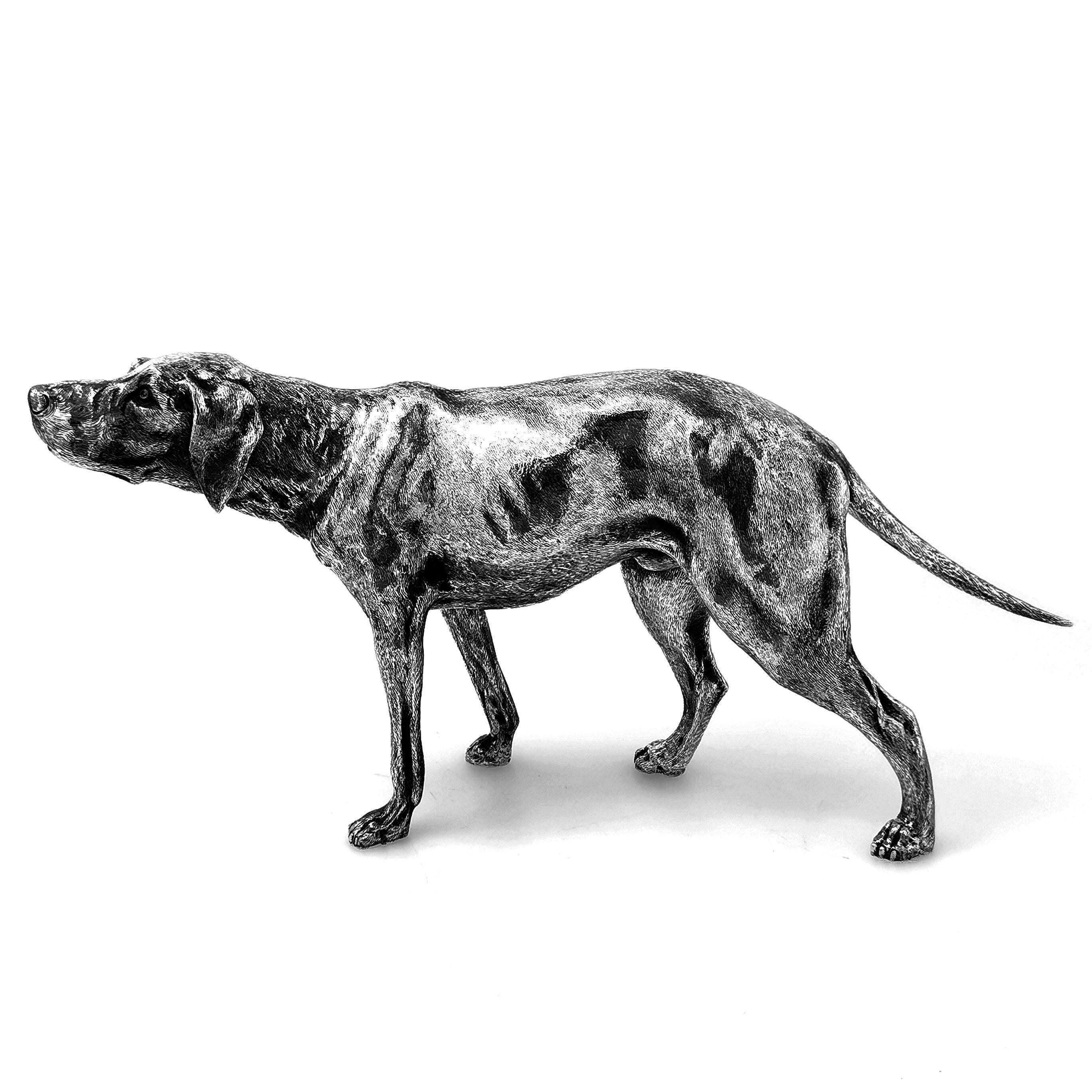 Solid Silver Model Dog Pointer / Gun Dog Figurine Statue, Germany, circa 1920 In Good Condition In London, GB