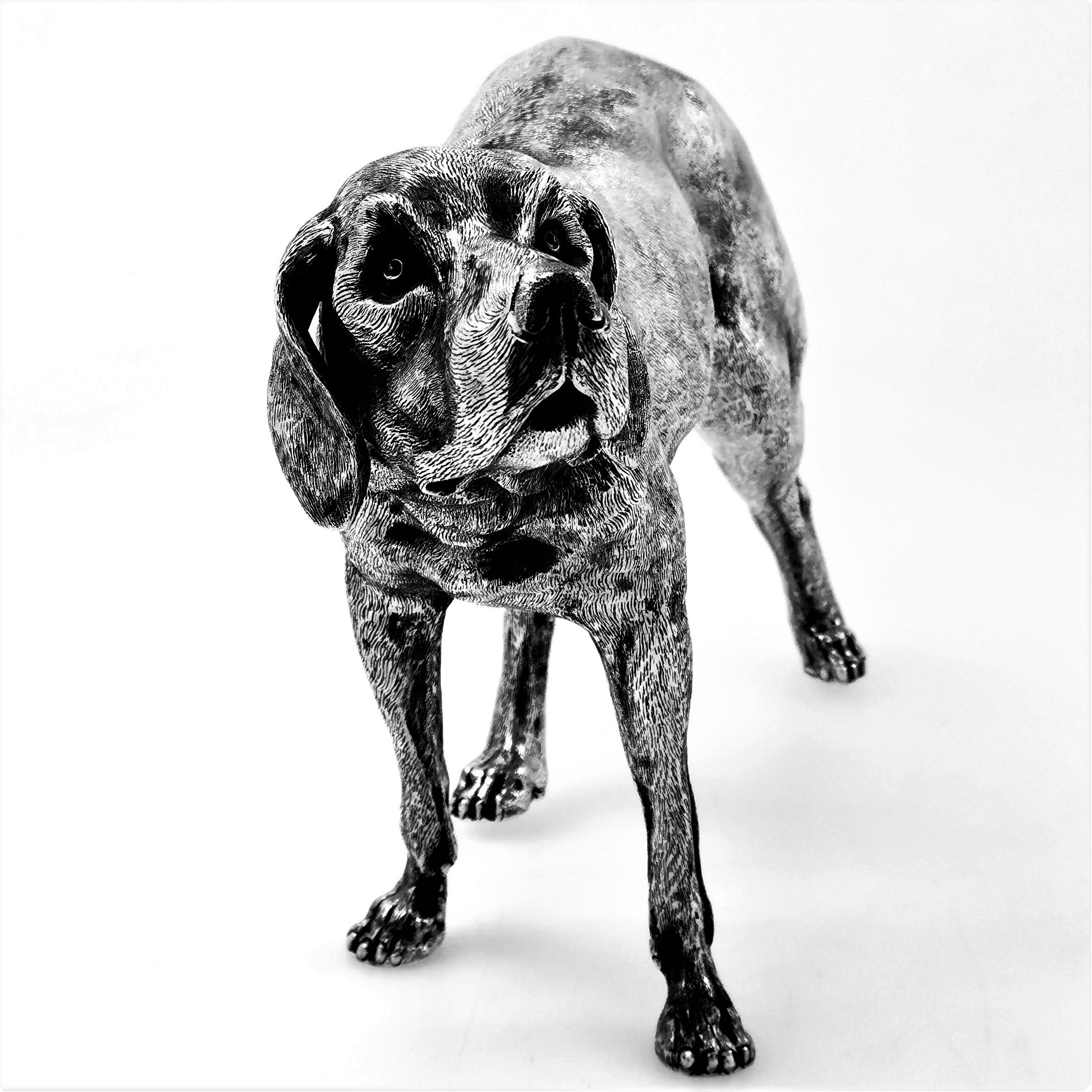 Sterling Silver Solid Silver Model Dog Pointer / Gun Dog Figurine Statue, Germany, circa 1920