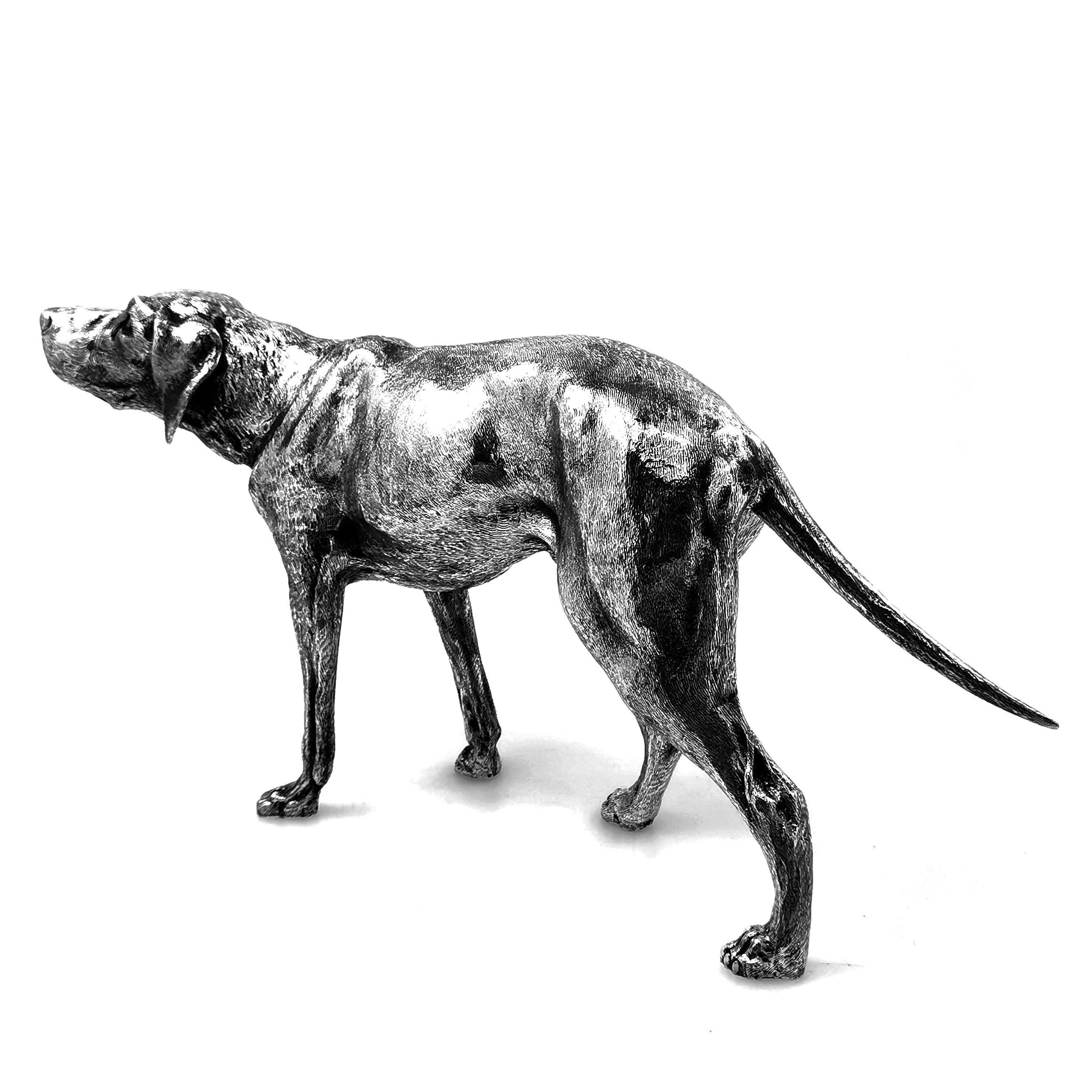 Solid Silver Model Dog Pointer / Gun Dog Figurine Statue, Germany, circa 1920 1