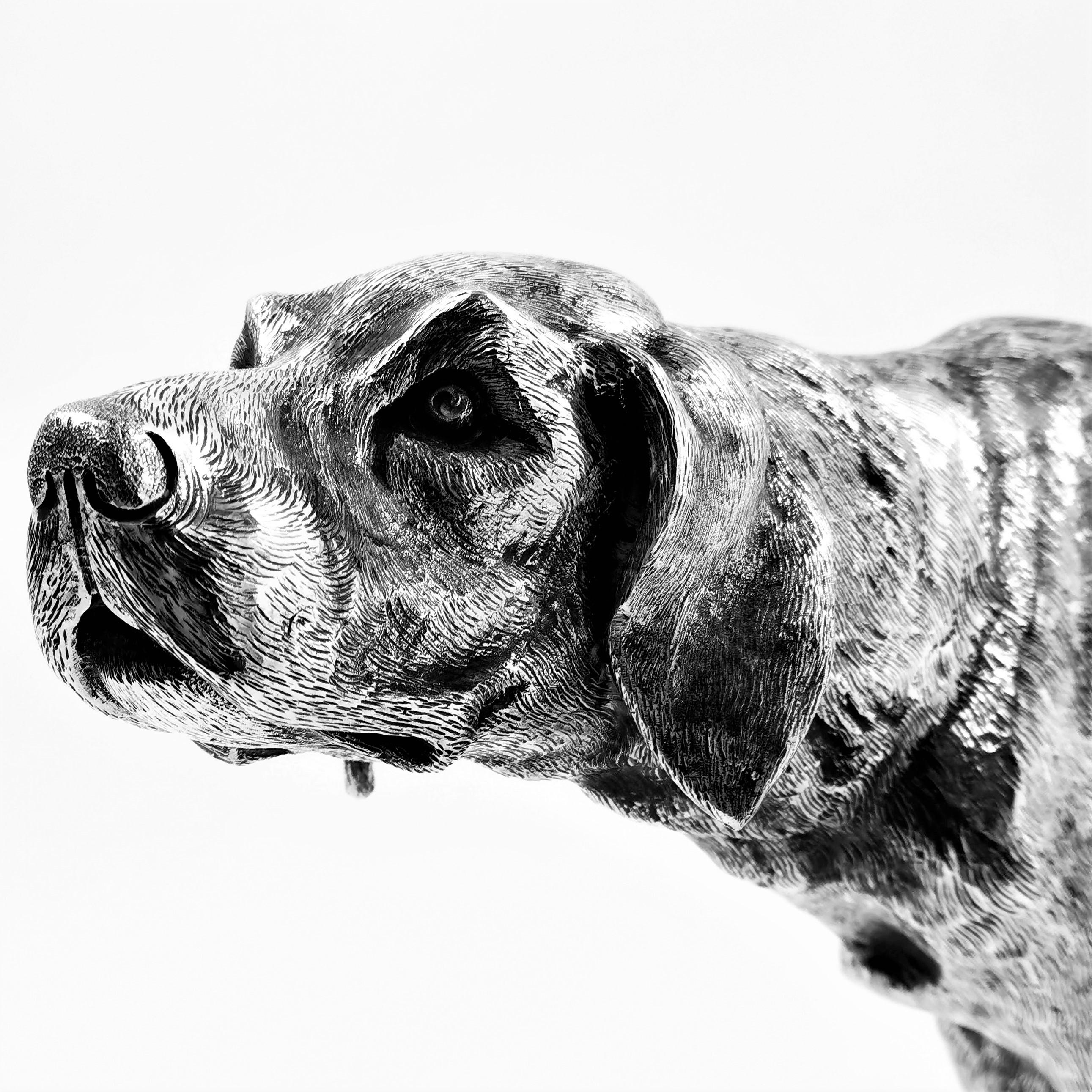 Solid Silver Model Dog Pointer / Gun Dog Figurine Statue, Germany, circa 1920 2