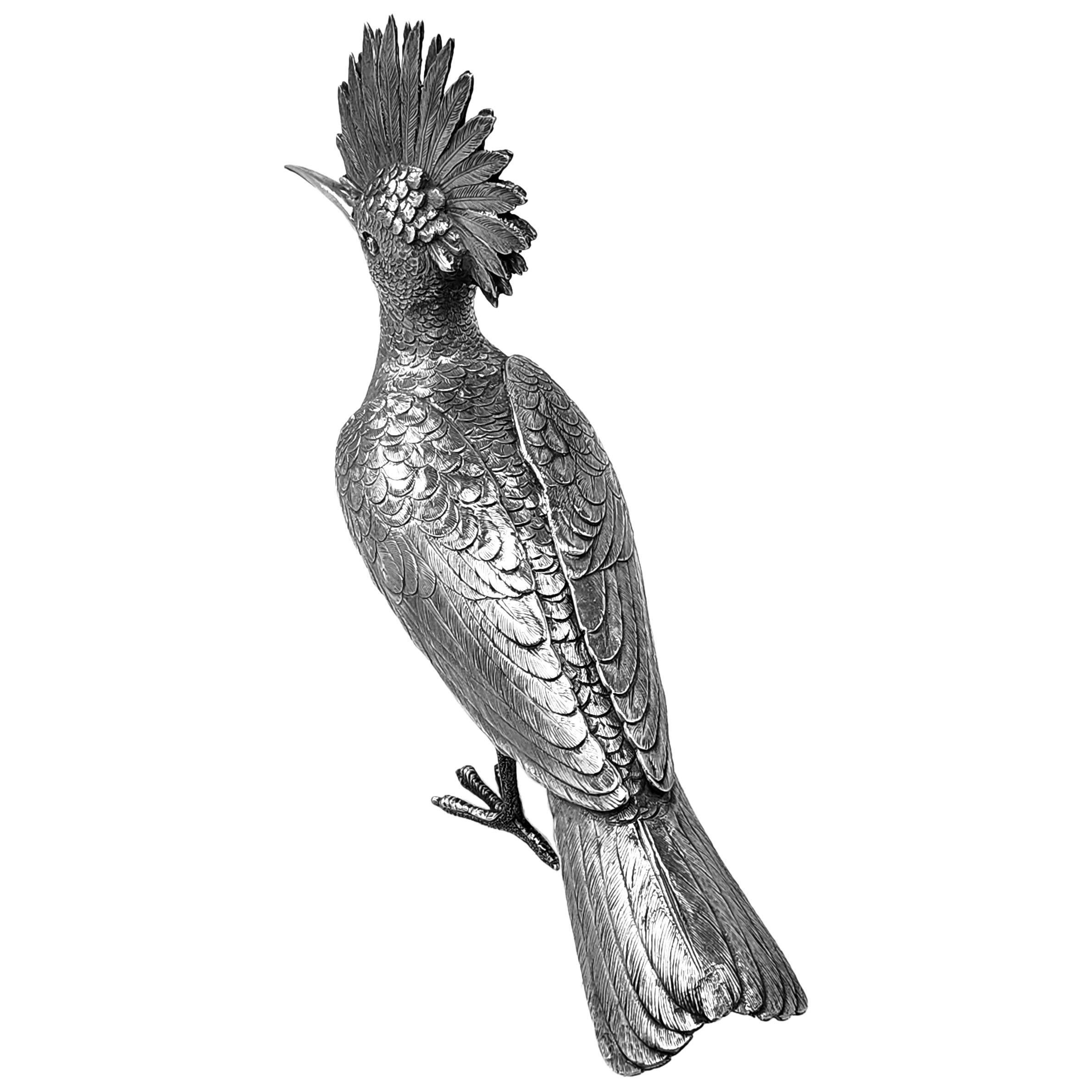 Antique Solid Silver Model Hoopoe Bird Figurine Statue c. 1910 Dutch Continental 1