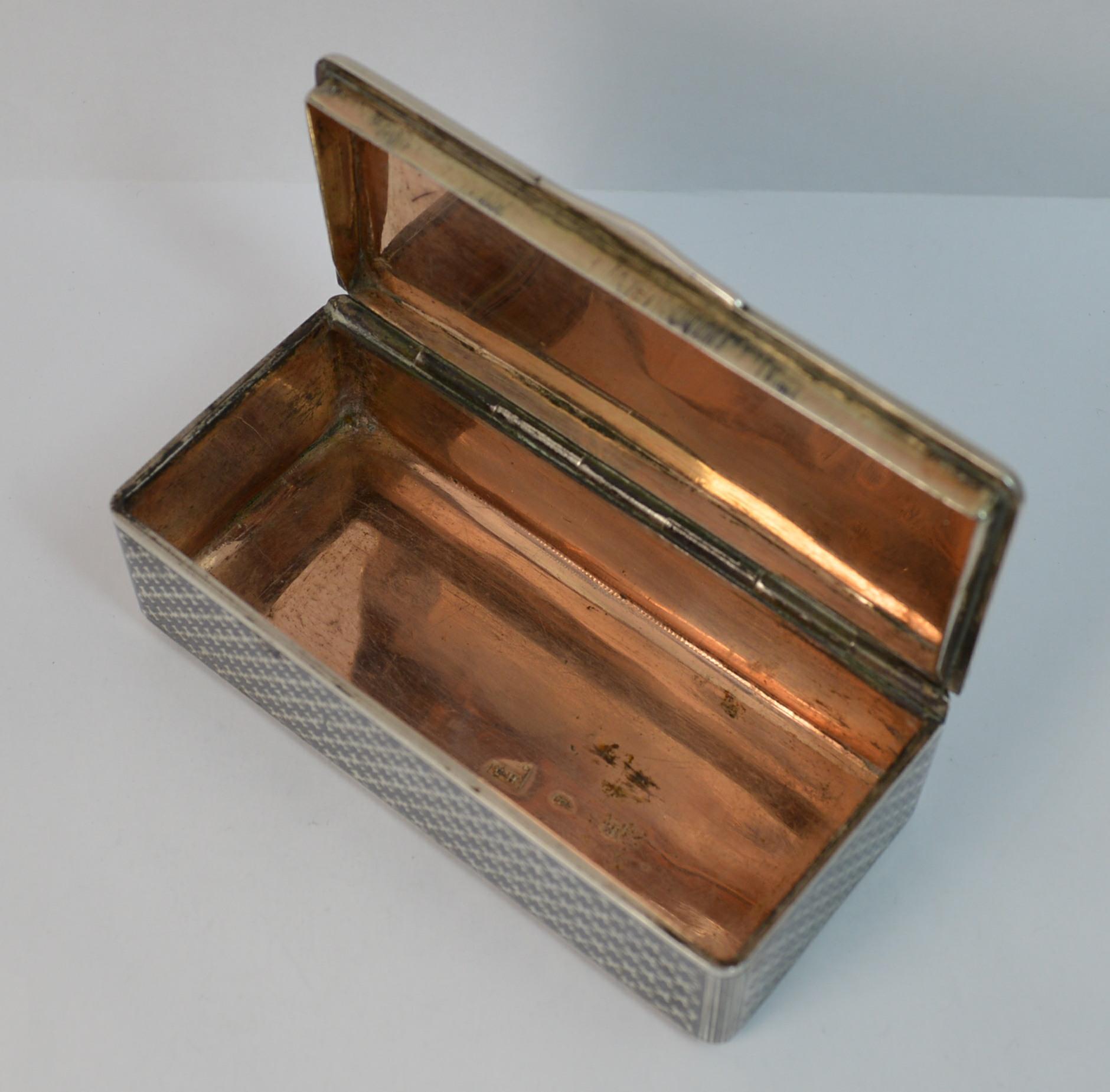 Victorian Antique Solid Silver and Niello Enamel Russian ? Snuff Box