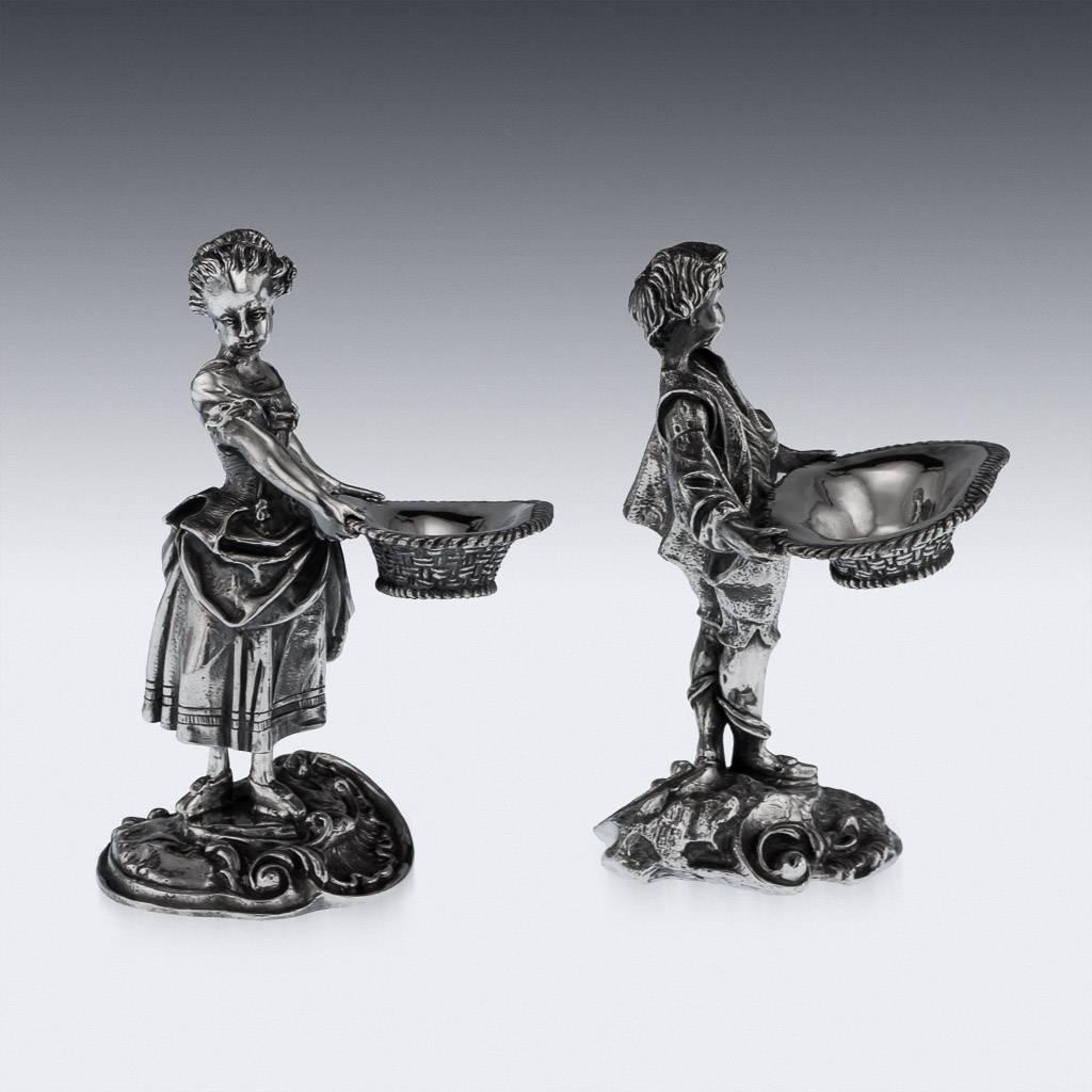 Antique Solid Silver Pair of Figural Salts, Hamilton and Inches, circa 1890 In Excellent Condition In Royal Tunbridge Wells, Kent