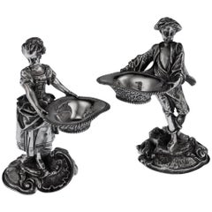 Antique Solid Silver Pair of Figural Salts, Hamilton and Inches, circa 1890