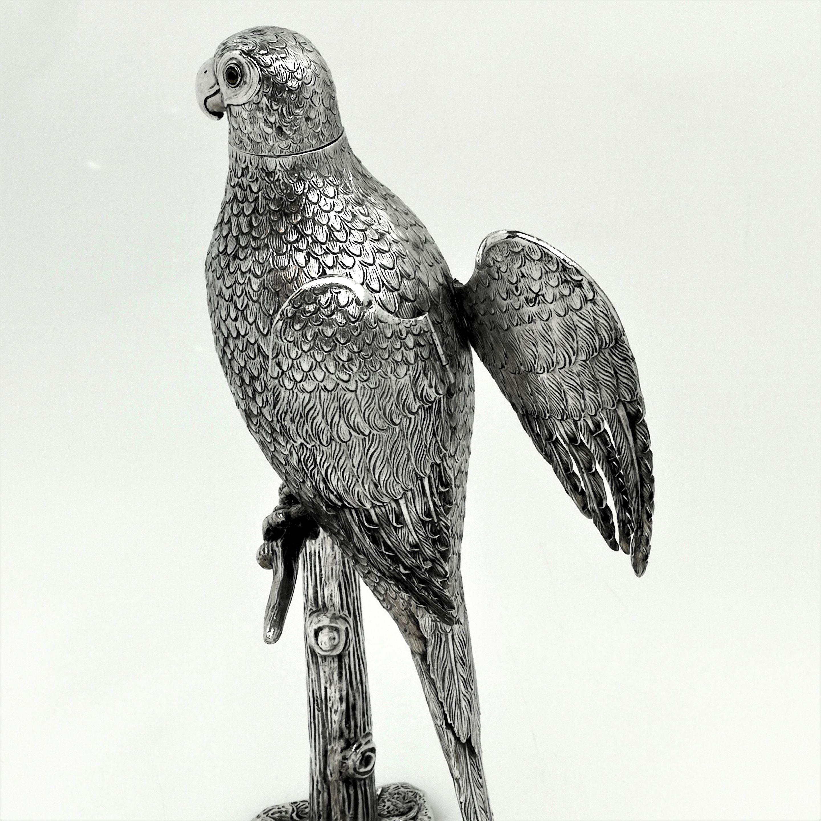 Antique Solid Silver Parrot Model Figurine German circa 1900 Bird In Good Condition In London, GB