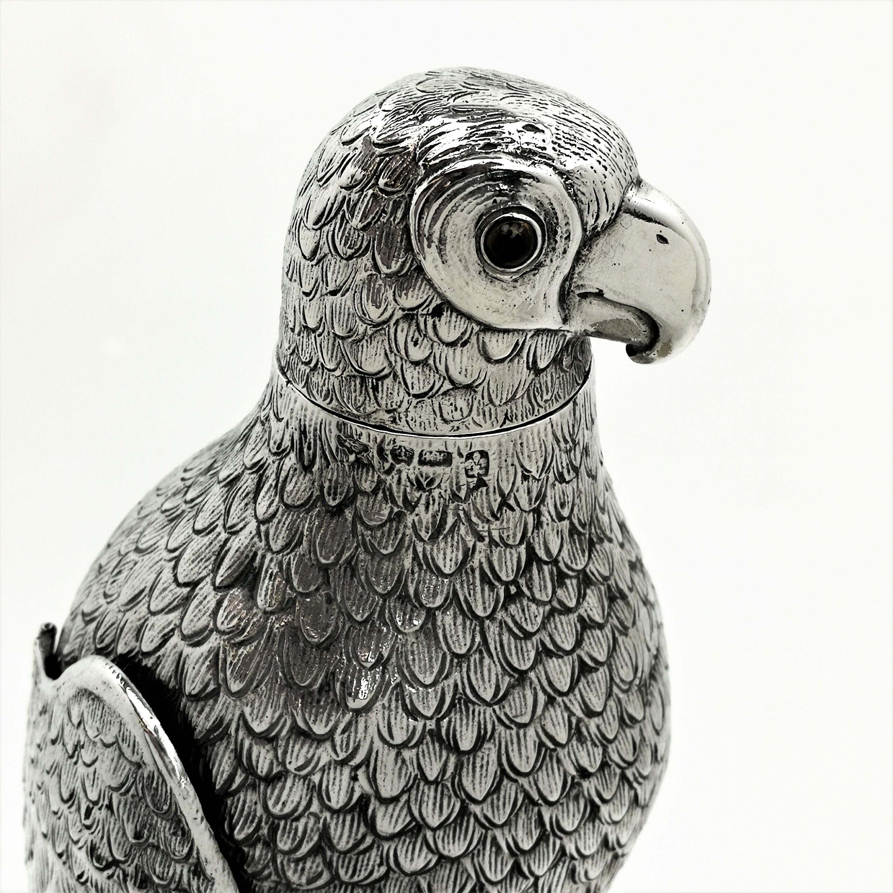 20th Century Antique Solid Silver Parrot Model Figurine German circa 1900 Bird