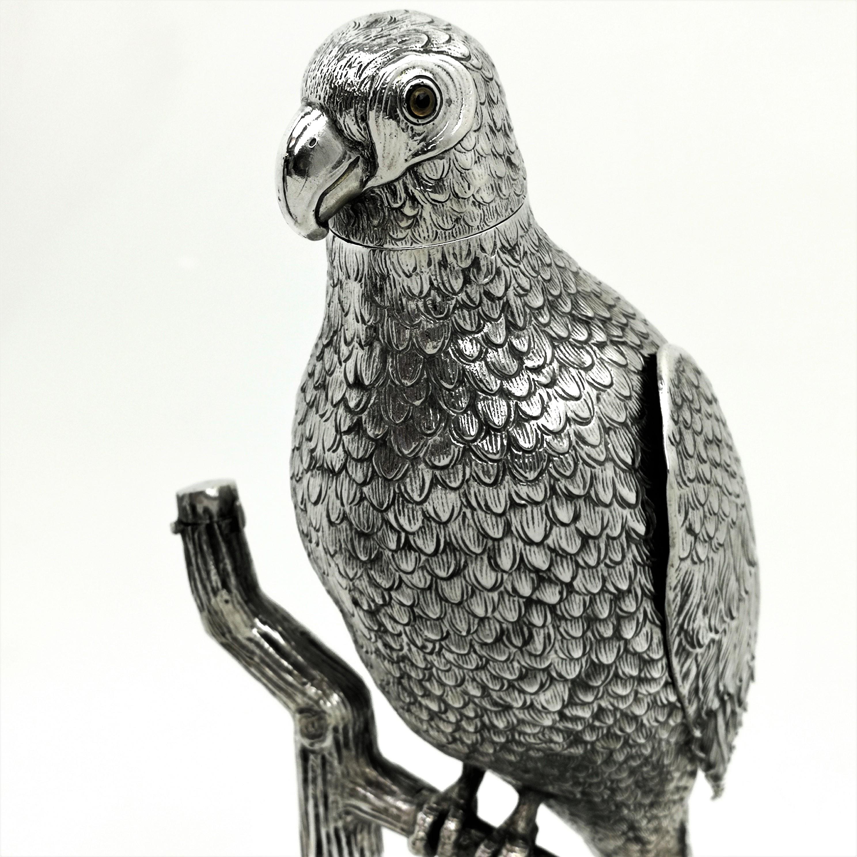 Antique Solid Silver Parrot Model Figurine German circa 1900 Bird 1