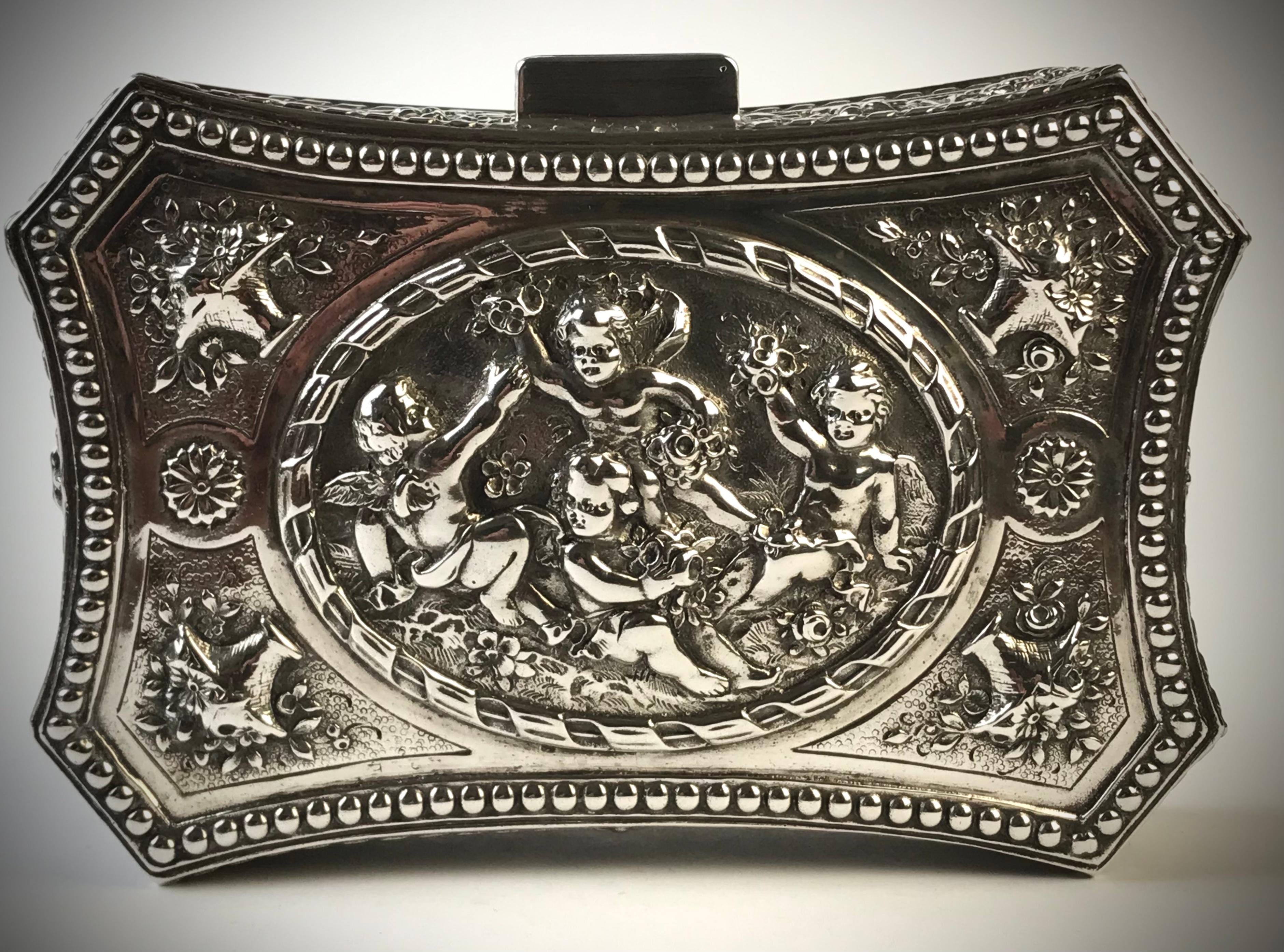 Belle Époque Antique Solid Silver sterling Jewellery Box  Putti Circa 1880