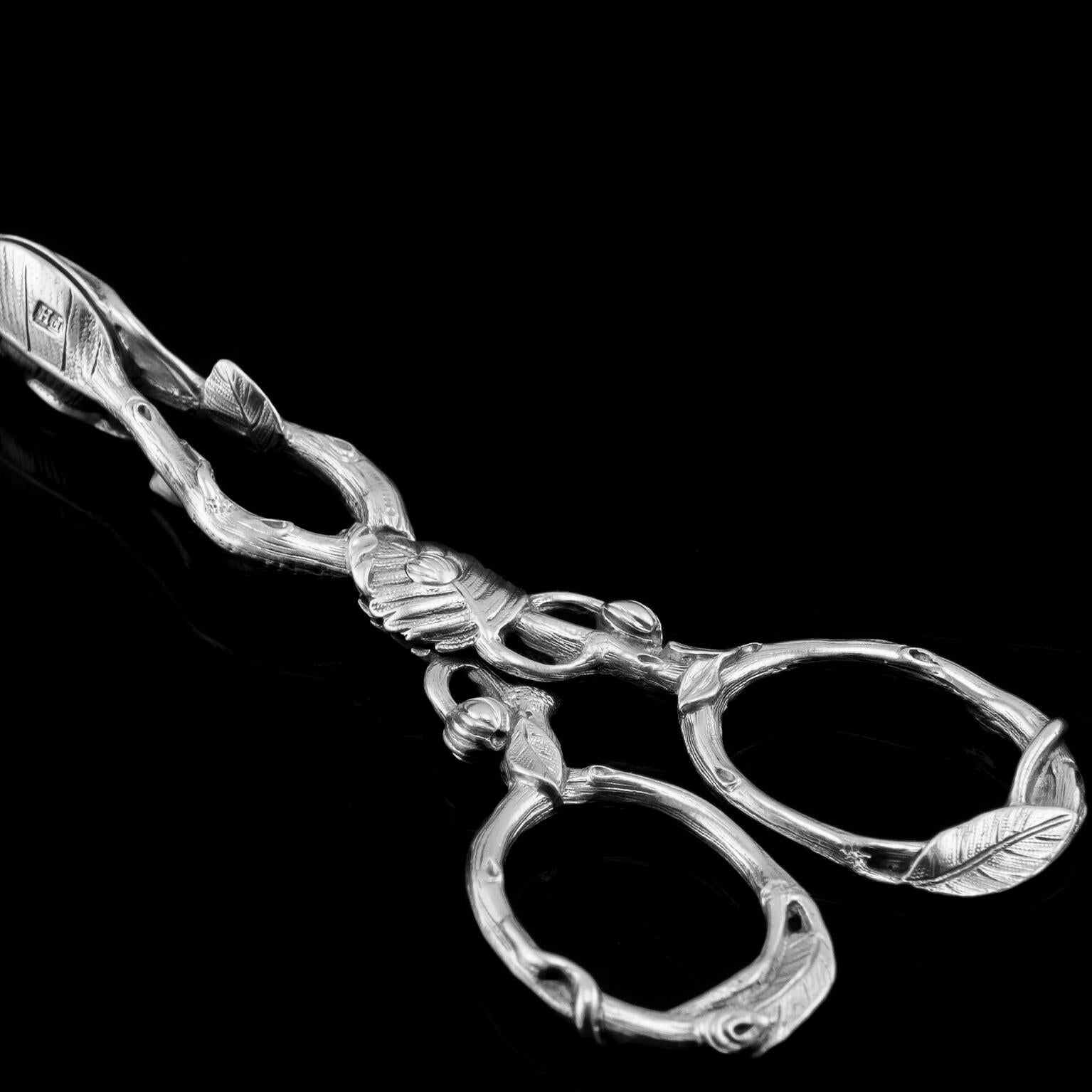 Antiguas pinzas de plata maciza para azúcar/pinzas/pinzas para té Naturalistas, Francis Higgings en venta 3