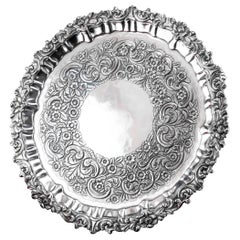Antique Solid Silver Tray Salver (47cm) - Georgian Irish Robert W Smith 1831