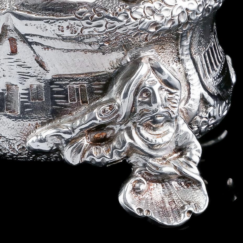 Antique Solid Silver Victorian Salt Cellars in Teniers Style, Houle 1878 In Good Condition In London, GB