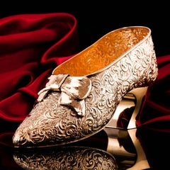 Antique Solid Sterling Silver Shoe Gilt Ribbon Design - Chester 1913