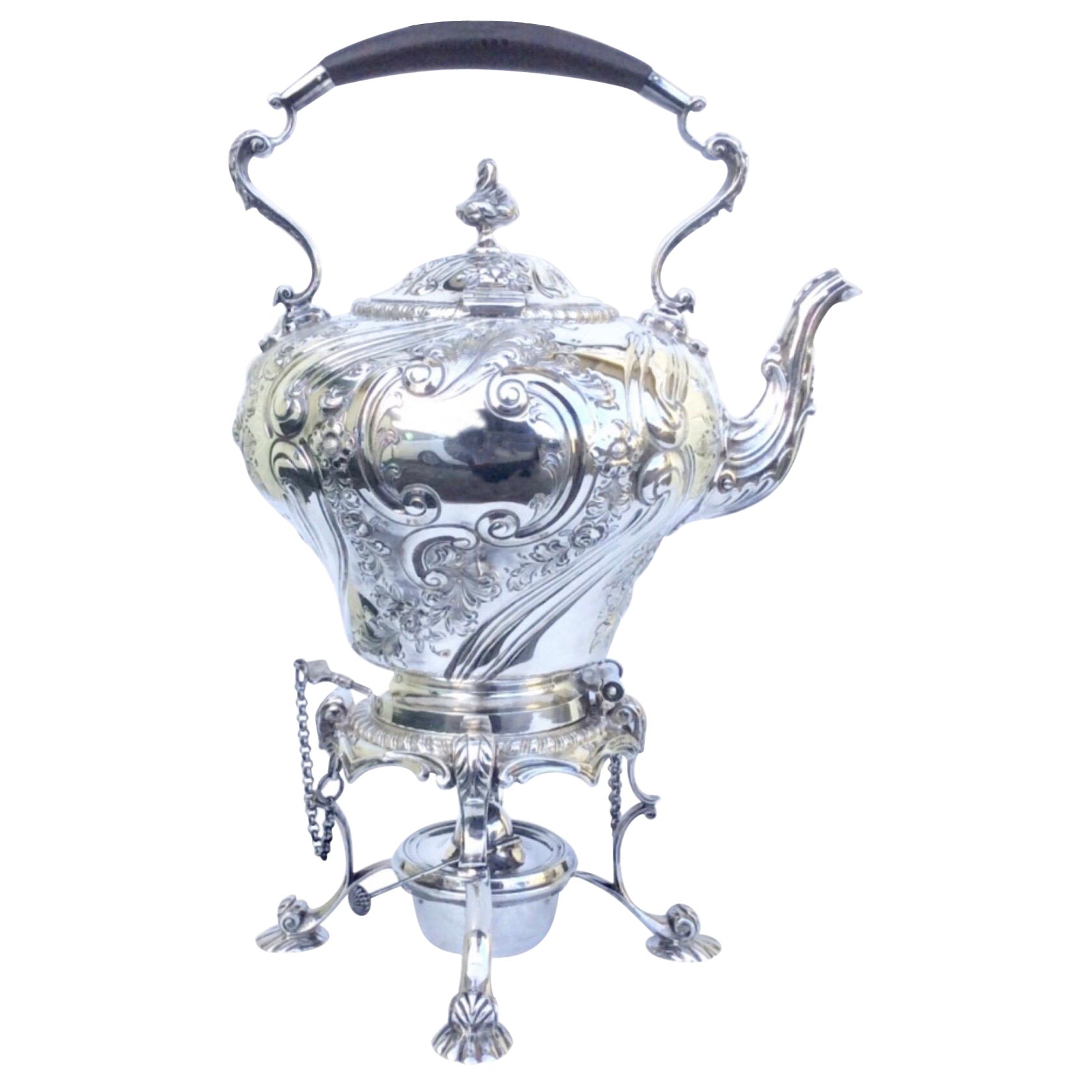 Antique Solid Sterling Silver Spirit Kettle For Sale