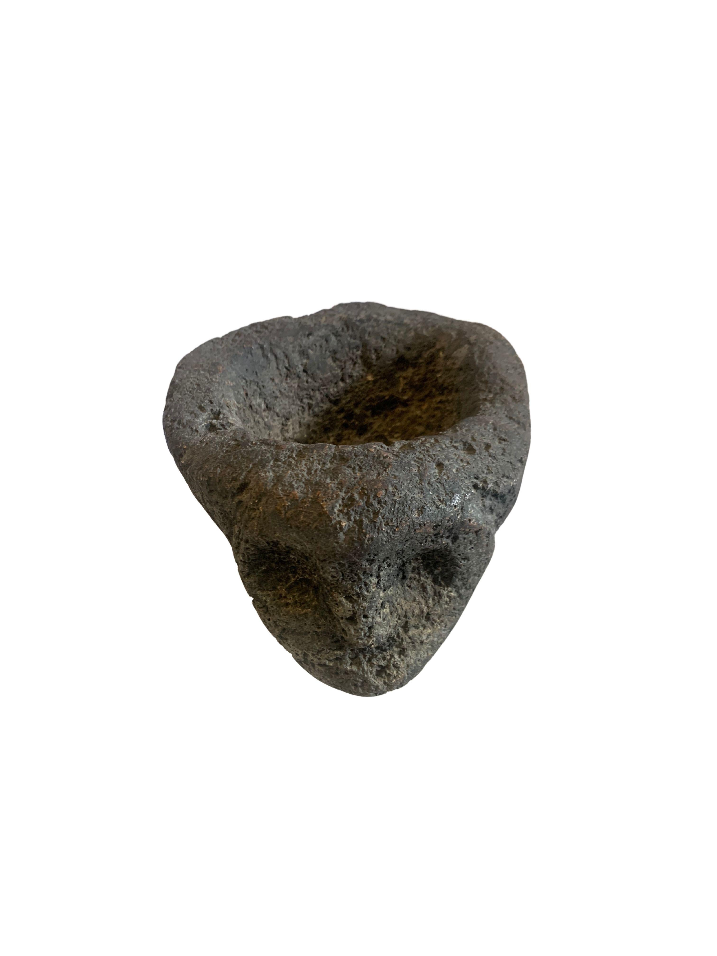 Indonesian Antique Solid Stone Spice Mortar From Java, Indonesia, with Carved Face