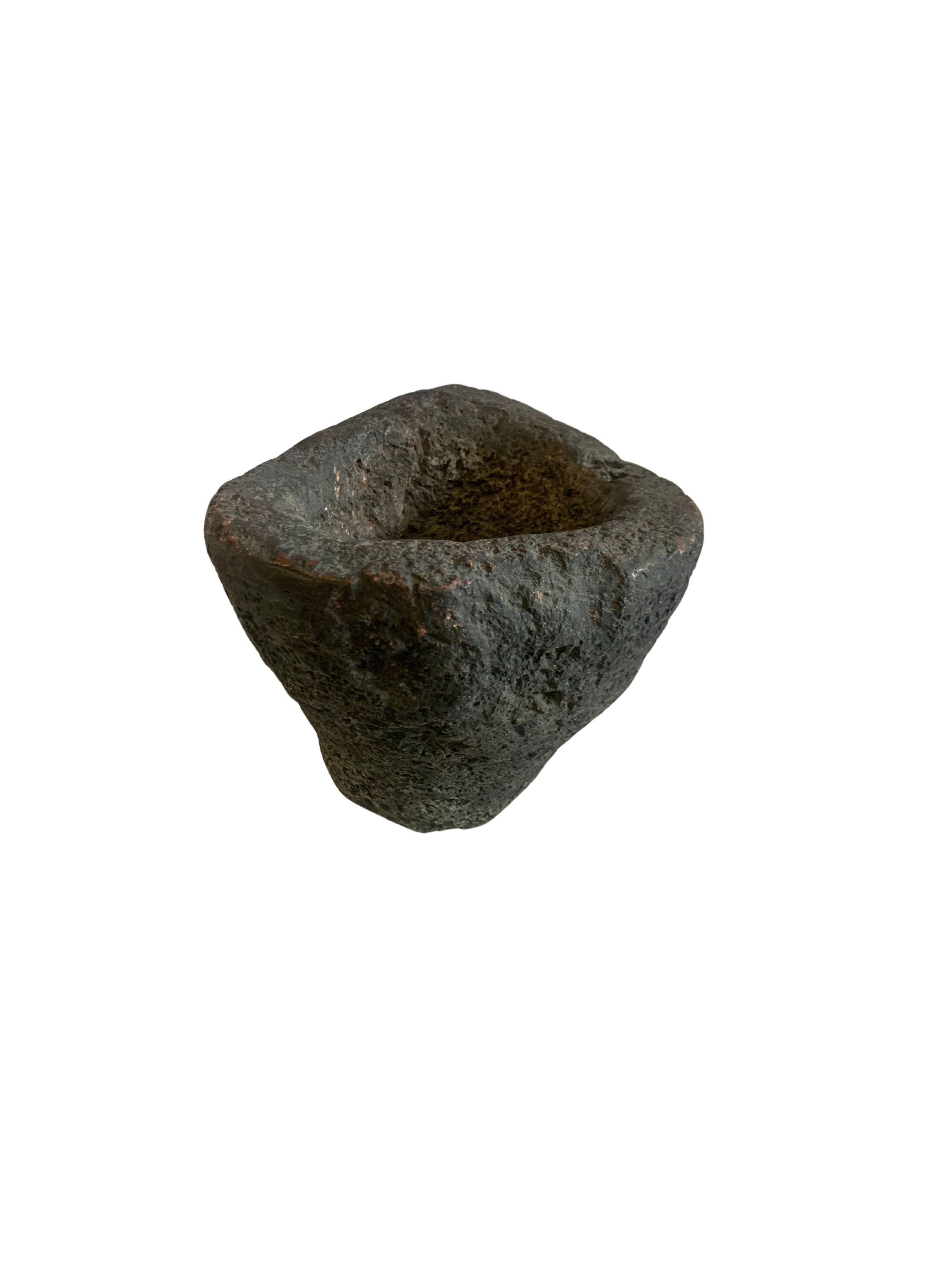 20th Century Antique Solid Stone Spice Mortar From Java, Indonesia, with Carved Face