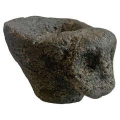 Antique Solid Stone Spice Mortar From Java, Indonesia, with Carved Face
