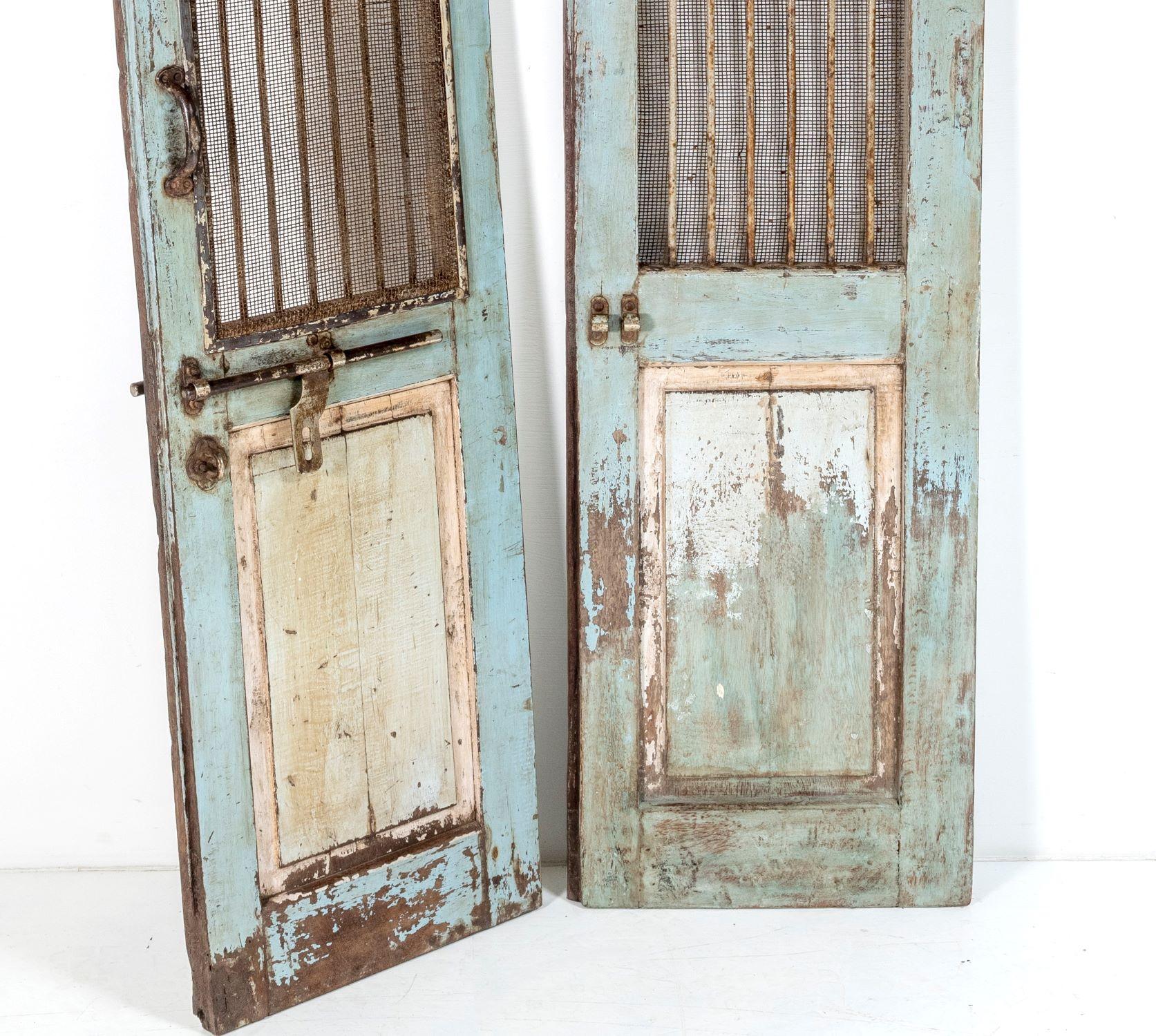 Antique Solid Teak French Chateau Sutter Mesh Doors with Original Ironmongery For Sale 5